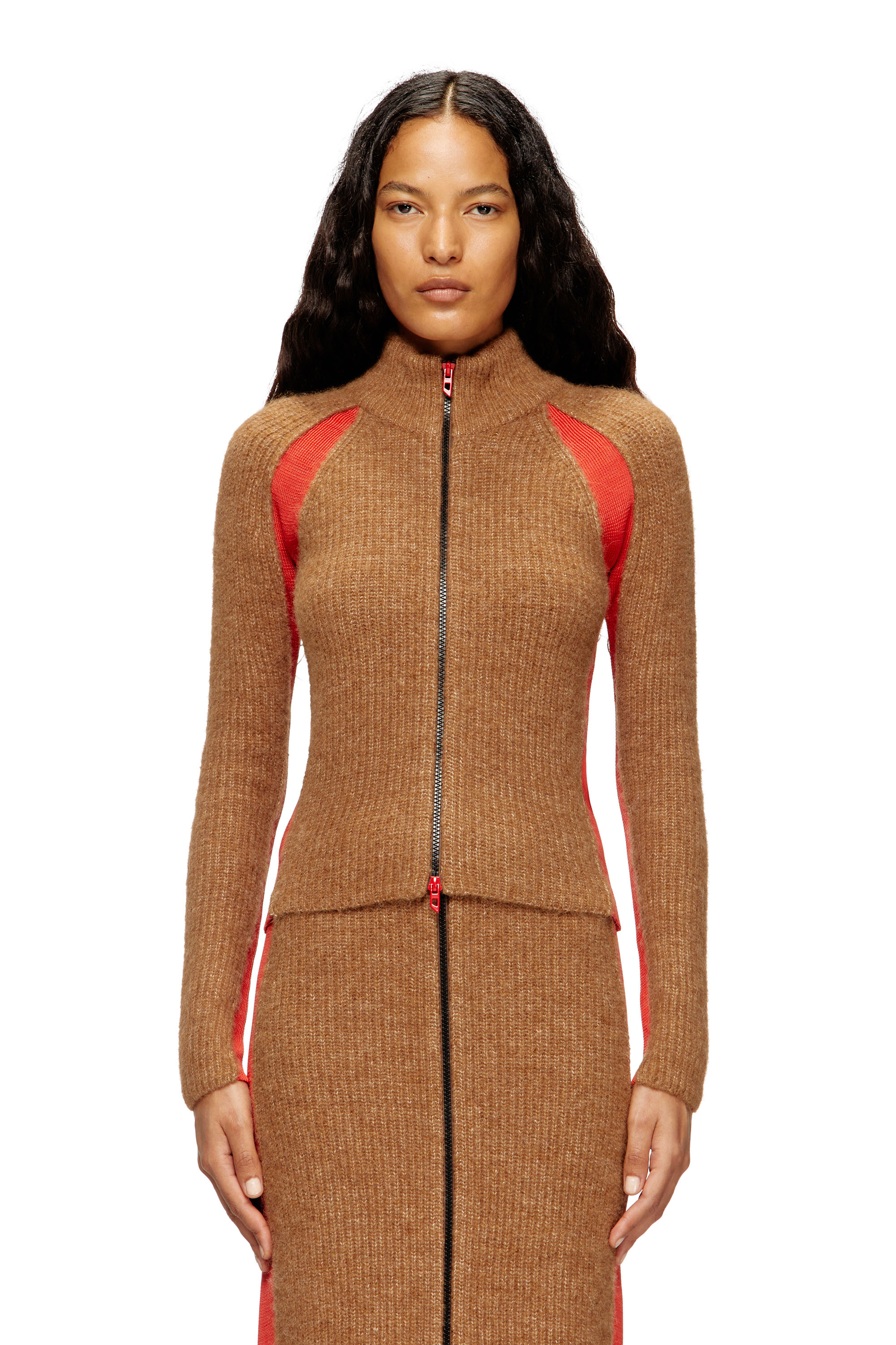 Diesel Alpaca-blend Cardigan With Contrast Inserts In Brown