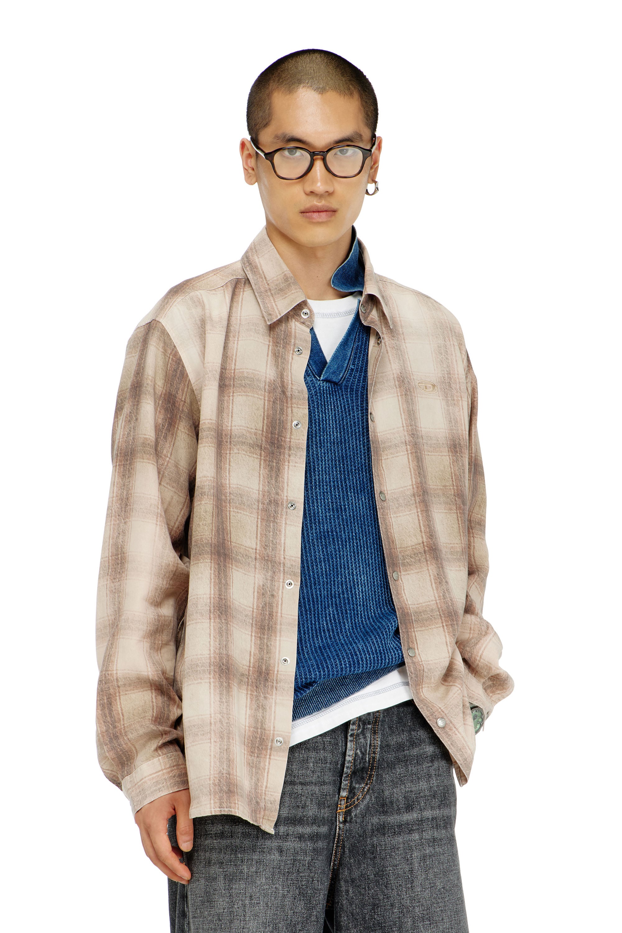 Diesel Mannelijk Bruin - Check Shirt In Fluid Fabric - Shirts - Man Maat 48
