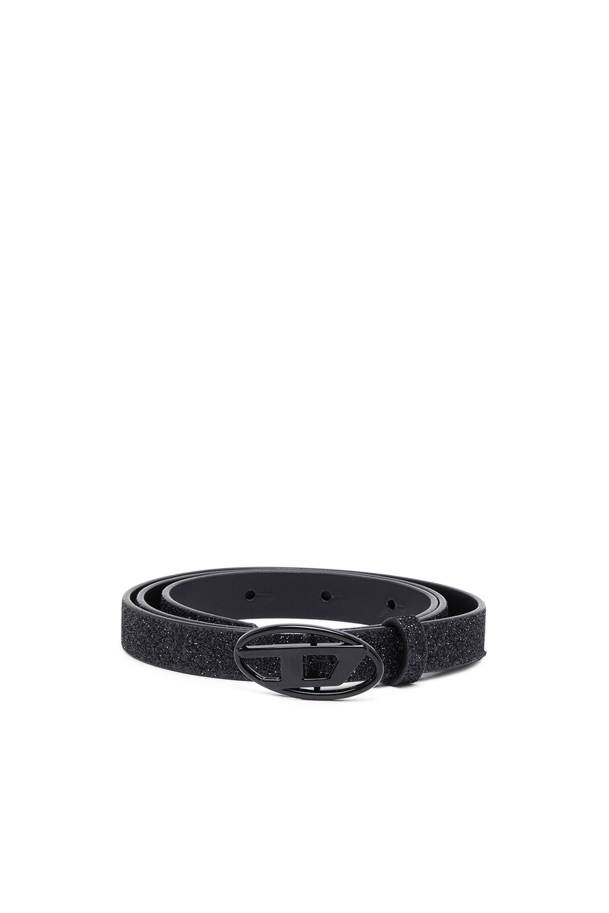 Diesel - Slim glittery belt with Oval D buckle - Belts - Woman - Black