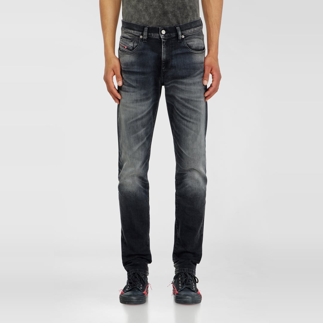 Diesel Slim Jeans Regular Waist 2019 D-Strukt, Black/Dark grey, Zip fly