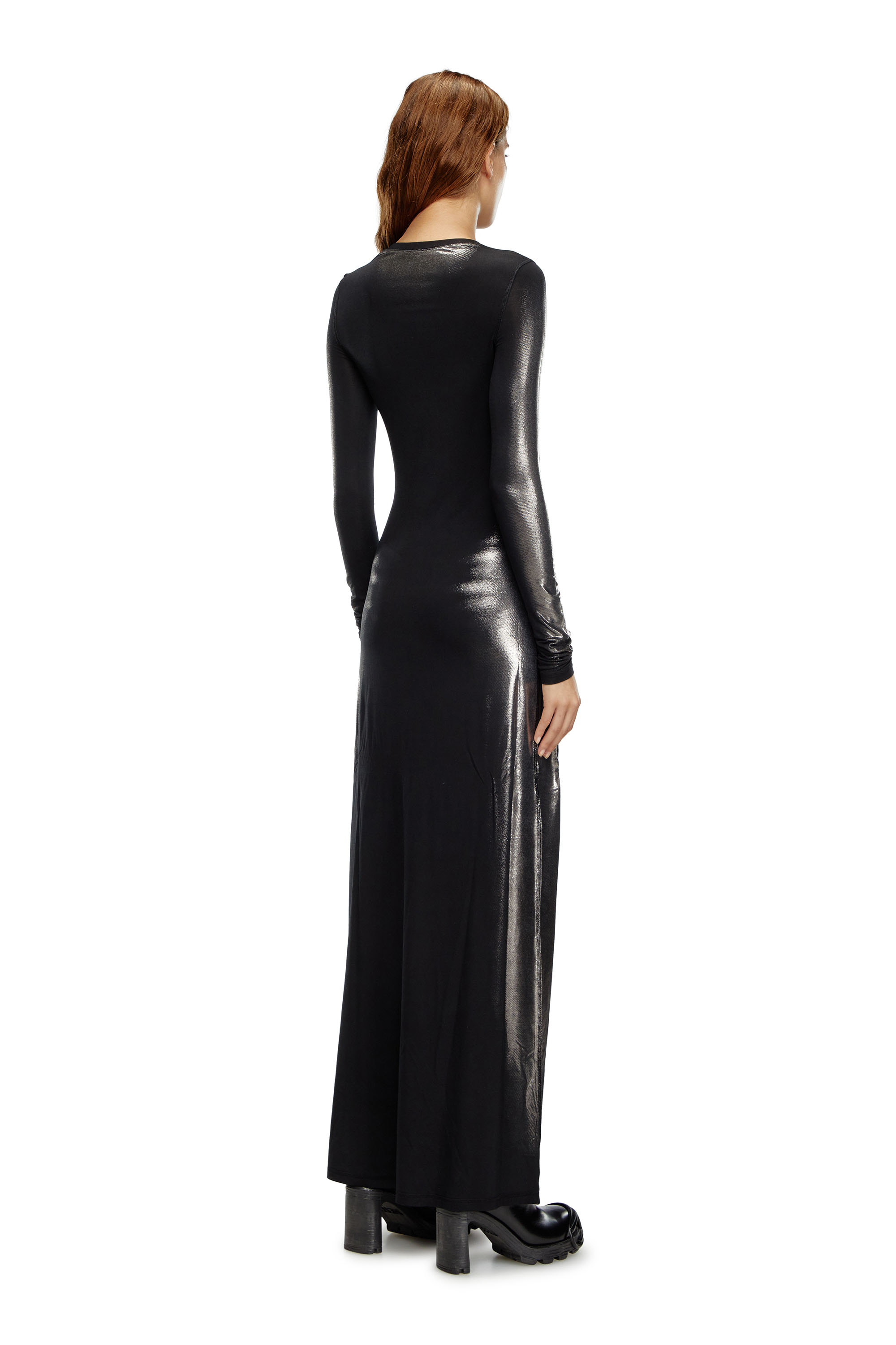 Shop Diesel Long Dress In Metallic Stretch Jersey In Black