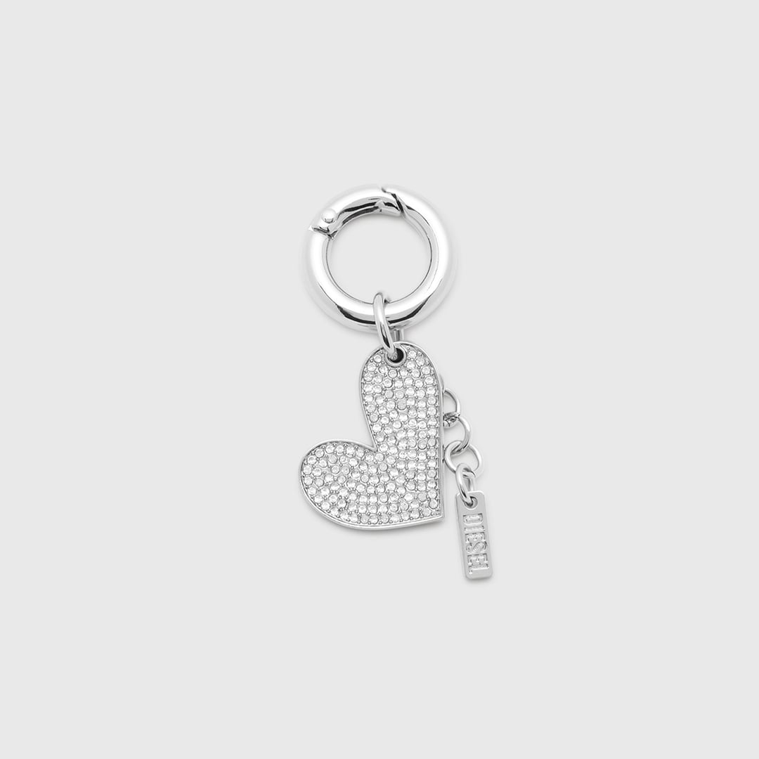 Diesel - Metal heart charm with rhinestones - Charms and Keyrings - Woman - Silver