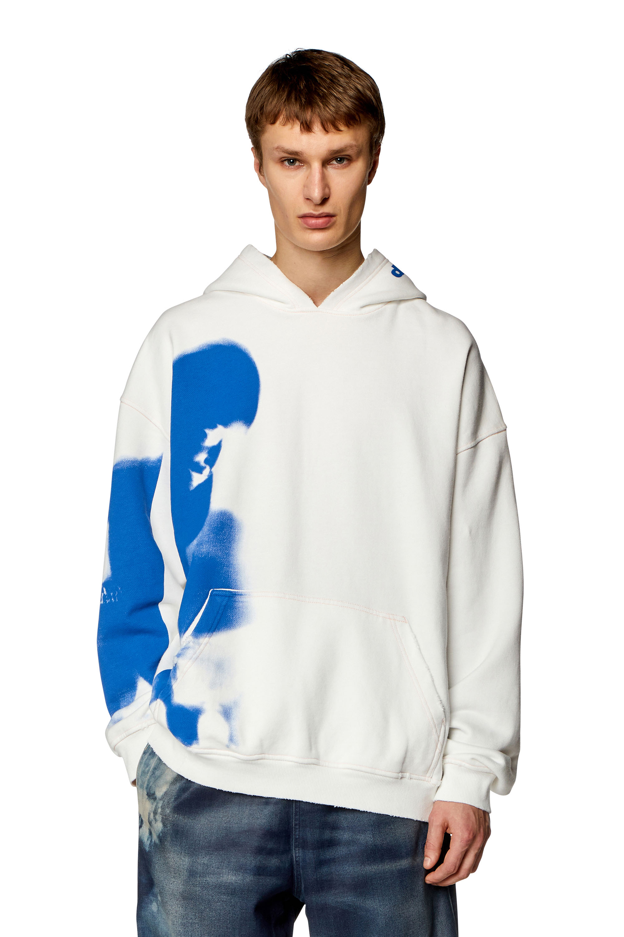 Diesel - Distressed hoodie with smudgy print - Sweaters - Man - White