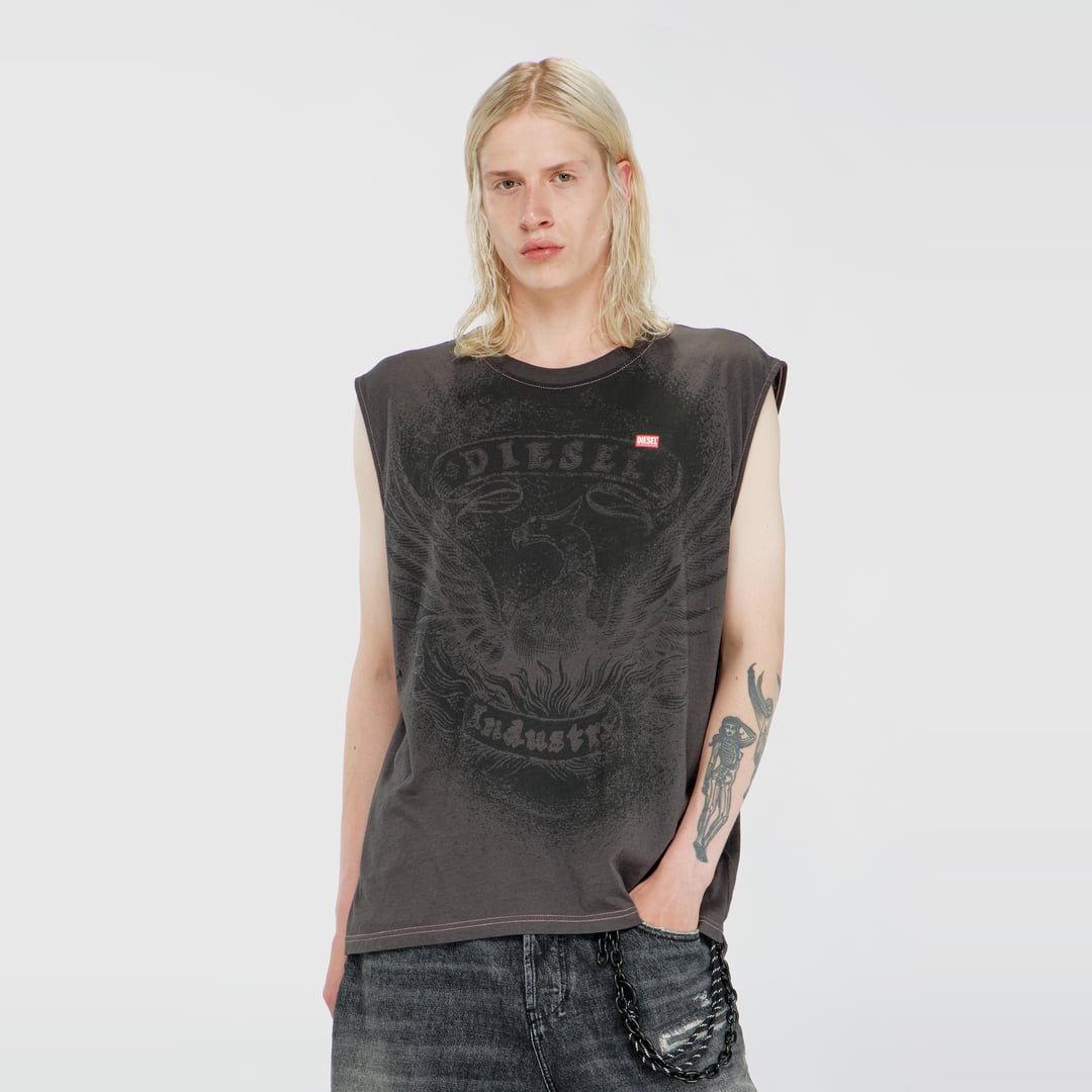 Diesel - Sleeveless top in cotton with tonal graphic - T-Shirts - Man - Grey