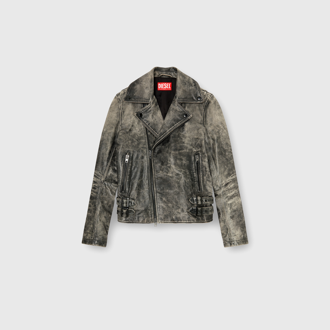 Diesel - Veste biker en cuir traité - Vestes de cuir - Homme - Gris