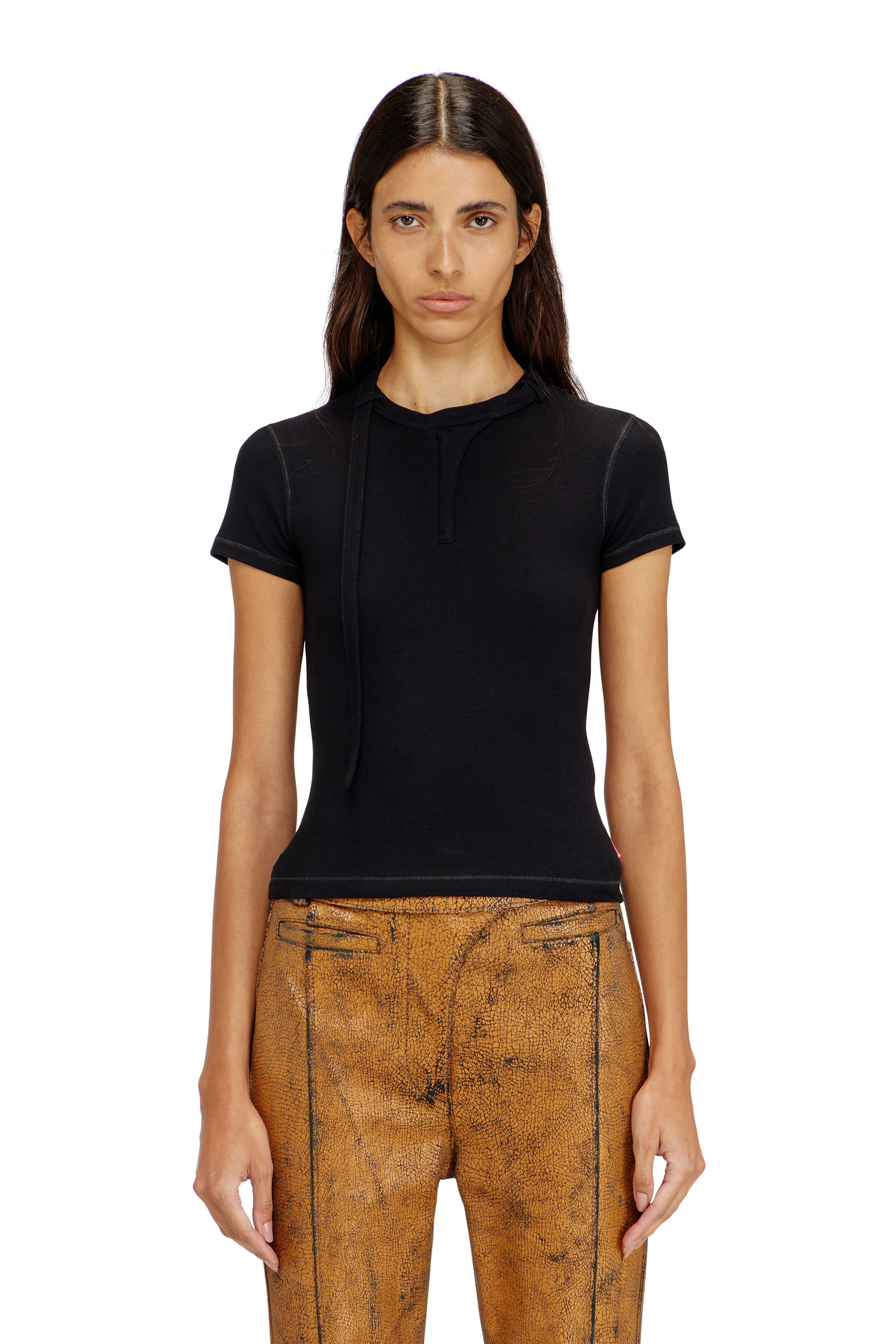 Diesel Damen Schwarz - Ripp-Jersey-Top Mit Biker-Nackenriemen - Oberteile Klein