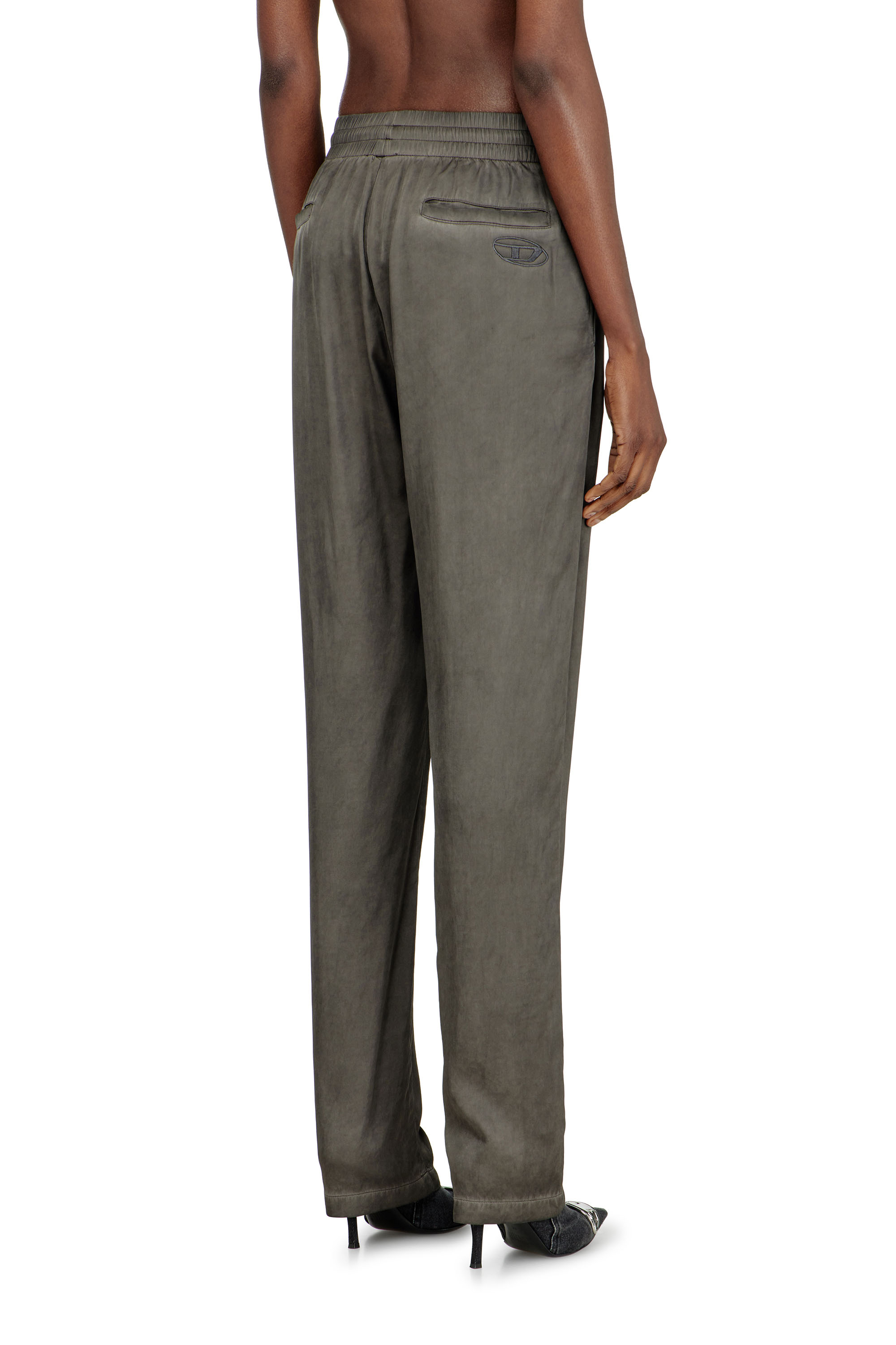 Diesel - P-TRAK, Woman's Fluid pants in pigment-dyed satin in Dark grey - 3