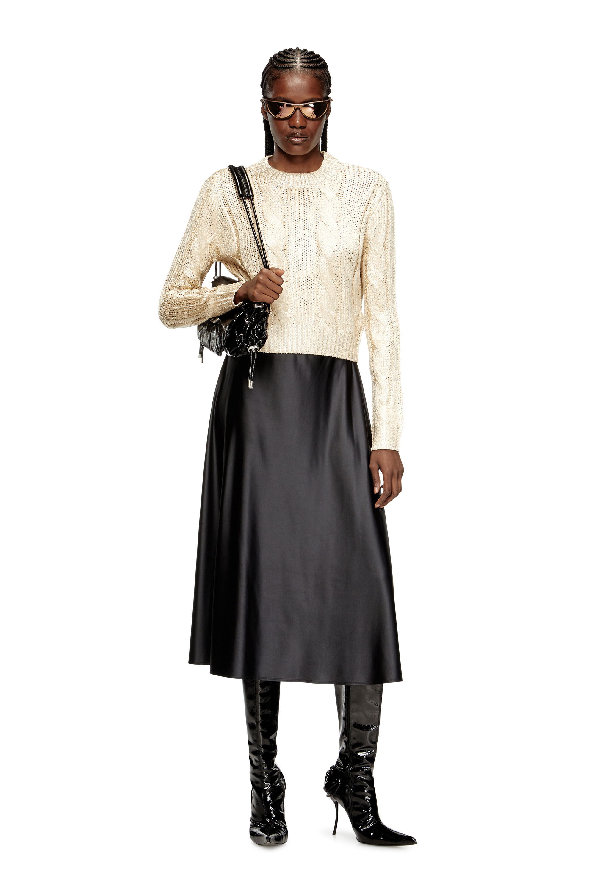 Diesel - M-MICCHA, Woman's Cable-knit jumper with shiny effect in Beige - 2