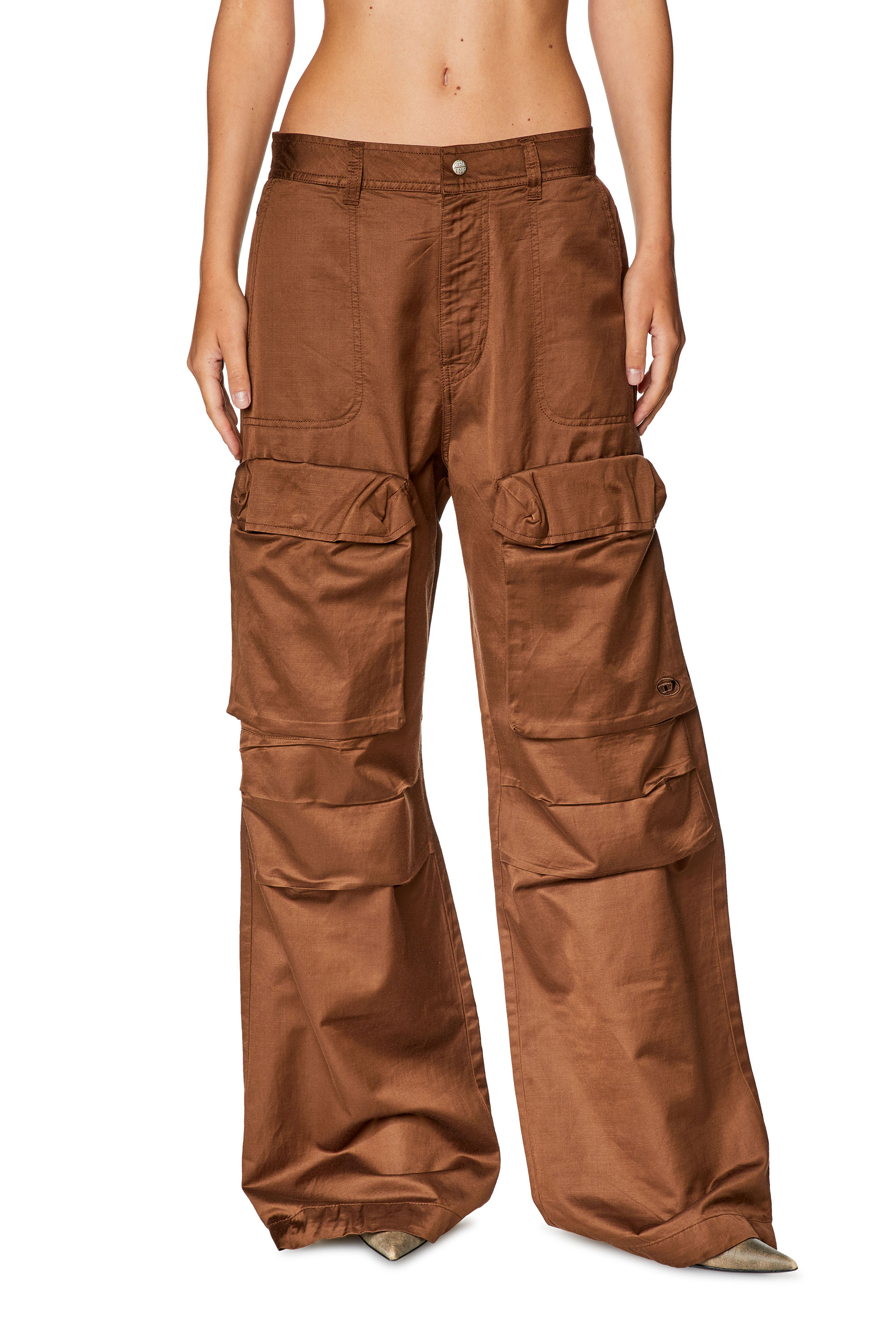 Diesel - Cargo pants in slub satin - Pants - Woman - Brown