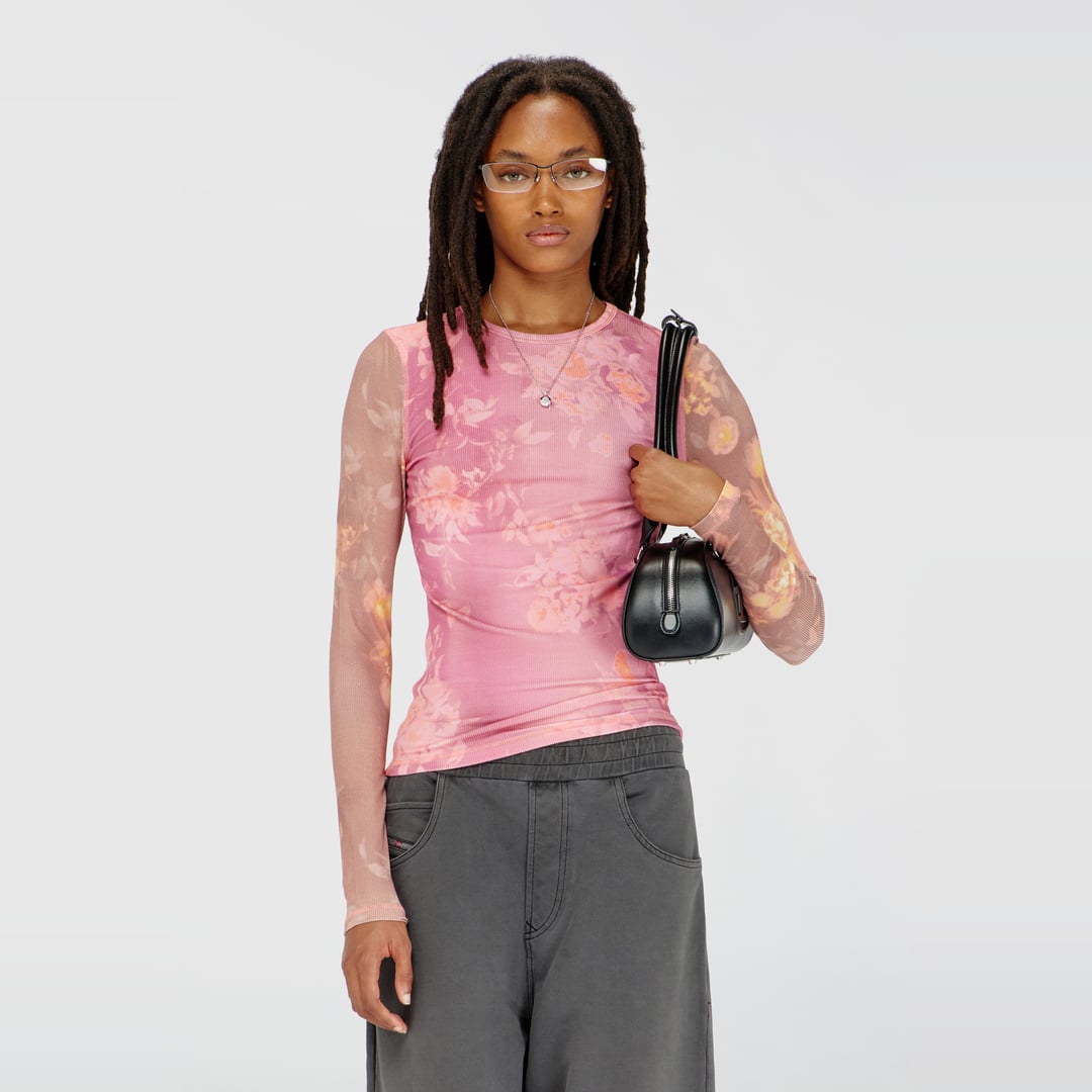 Diesel - Top in floral-print ribbed jersey - Tops - Woman - Pink