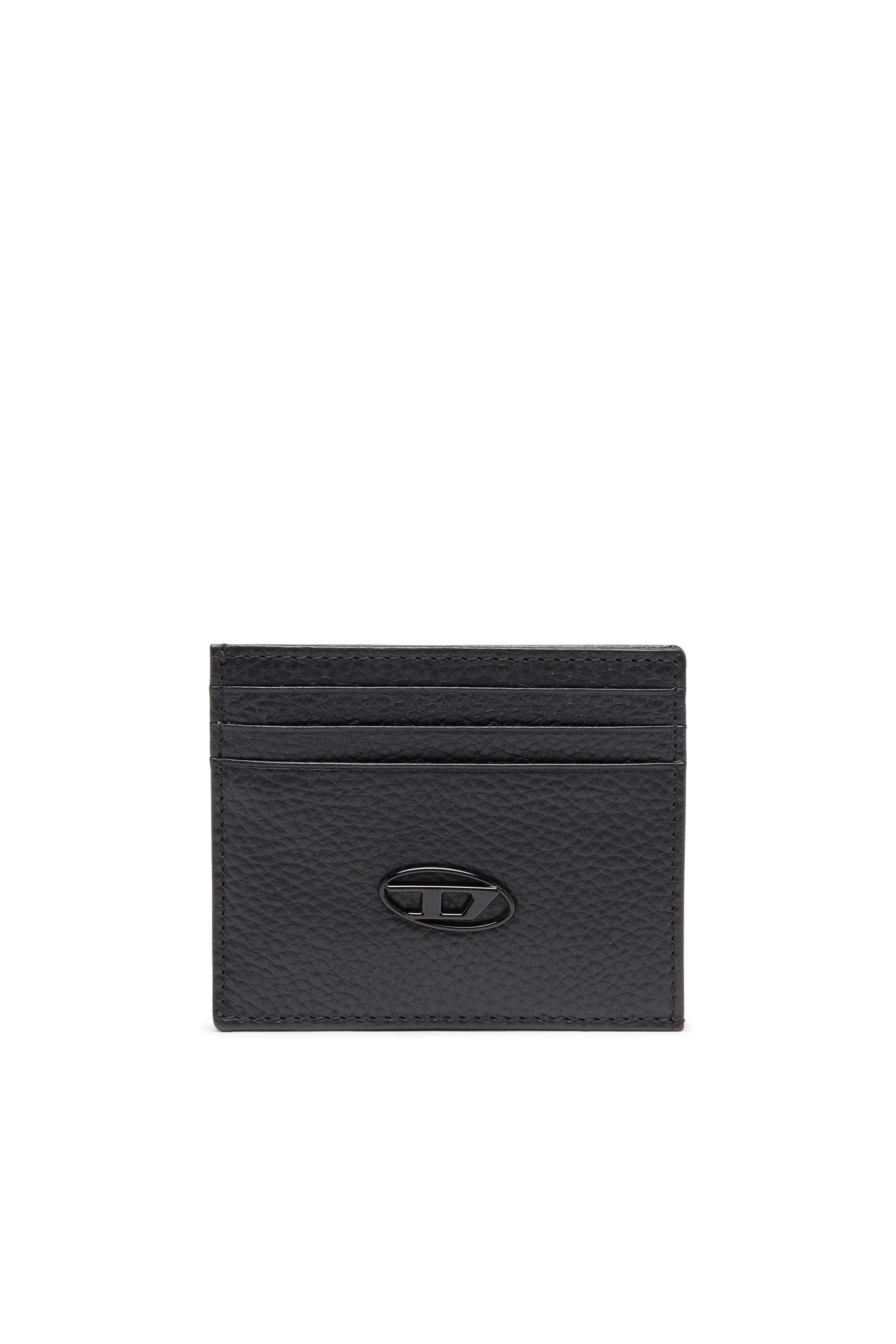 Diesel Card Case In Grained Leather In Nero