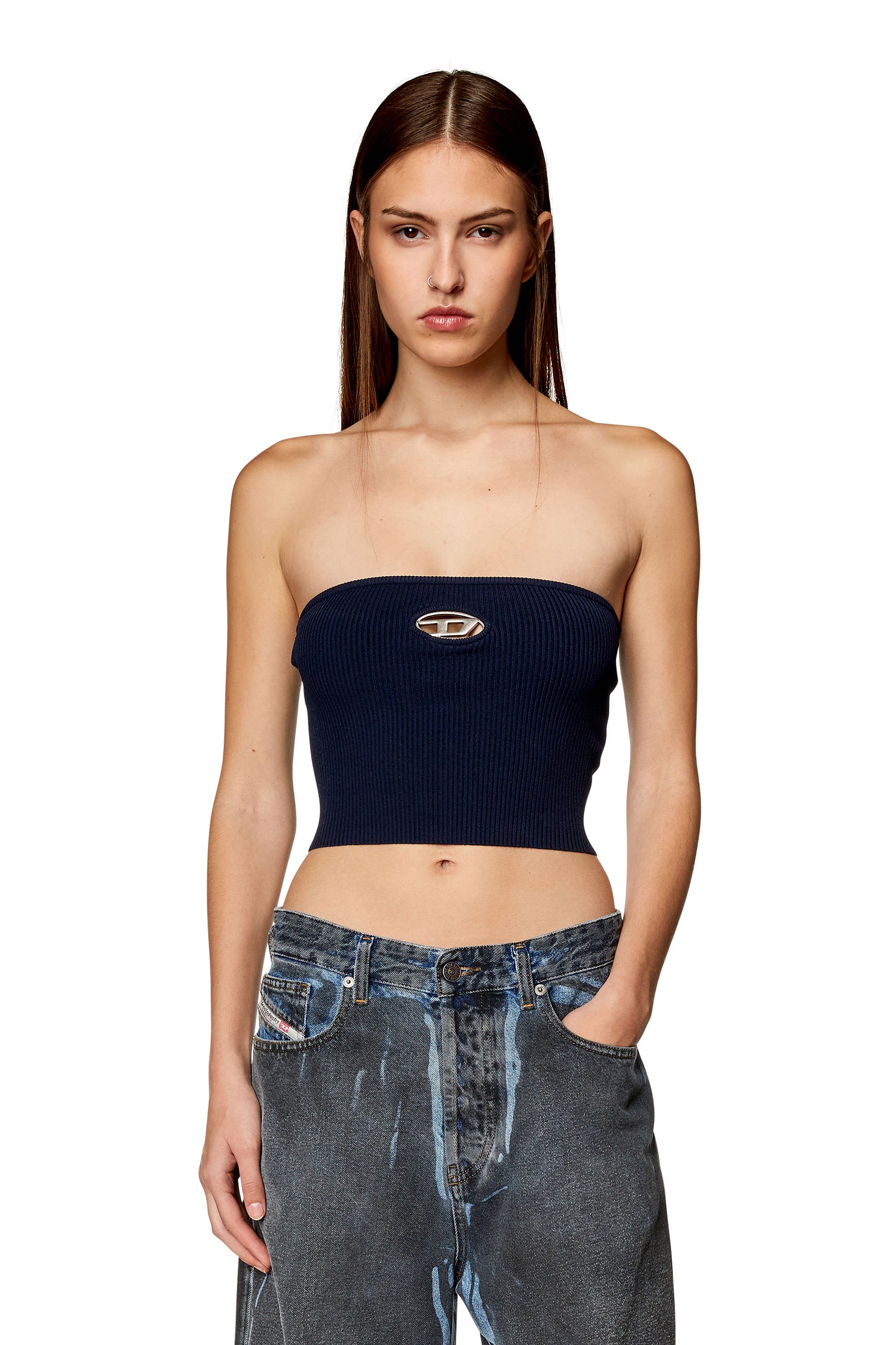 Diesel Tube Top With Logo Plaque In Blue