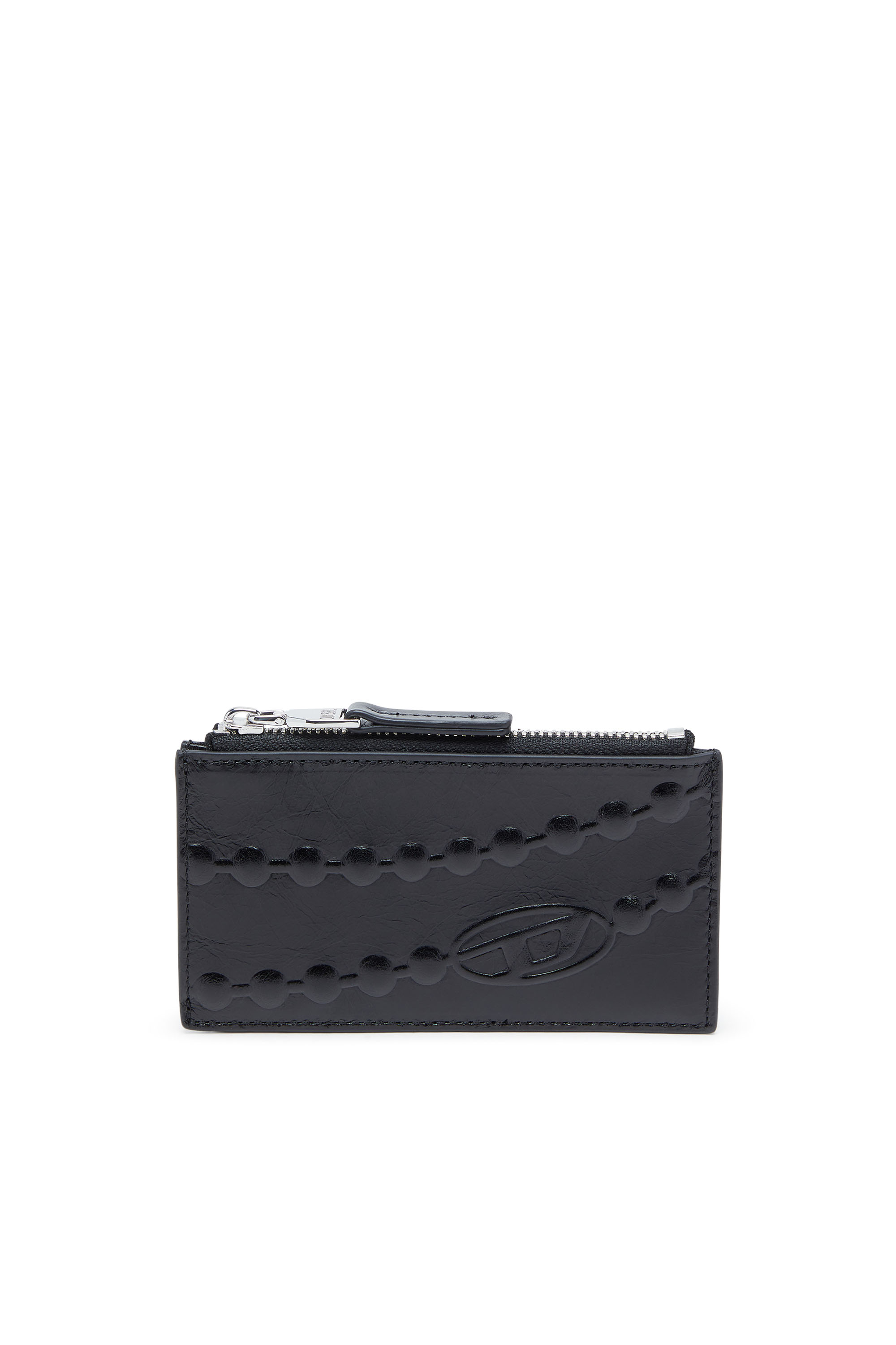 Diesel Women's Black - Leather Card Holder With Embossed Chain Motif - Card Cases - Woman Uni