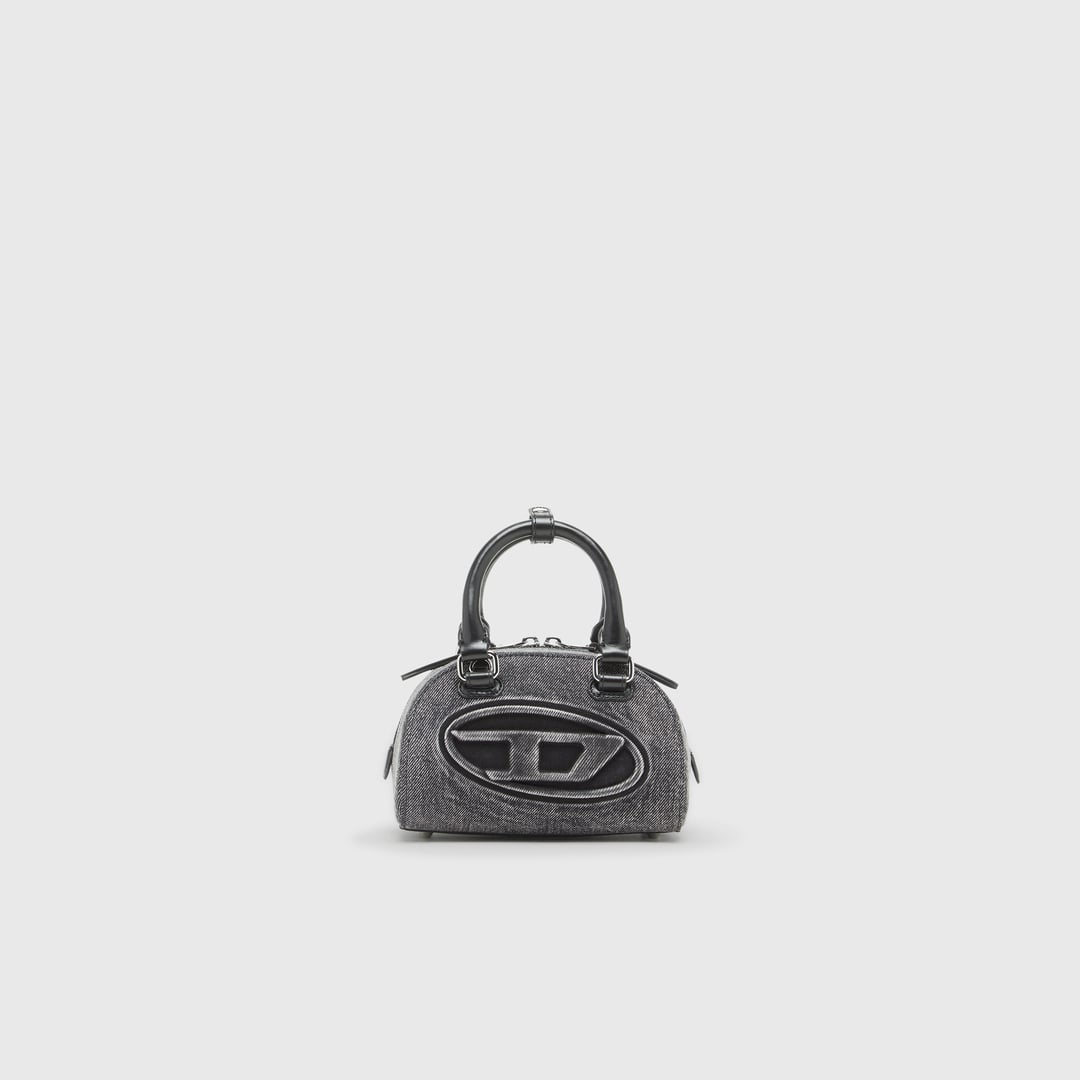 Diesel - 1DR Dome-Small bowling bag in washed denim - Crossbody Bags - Woman - Grey