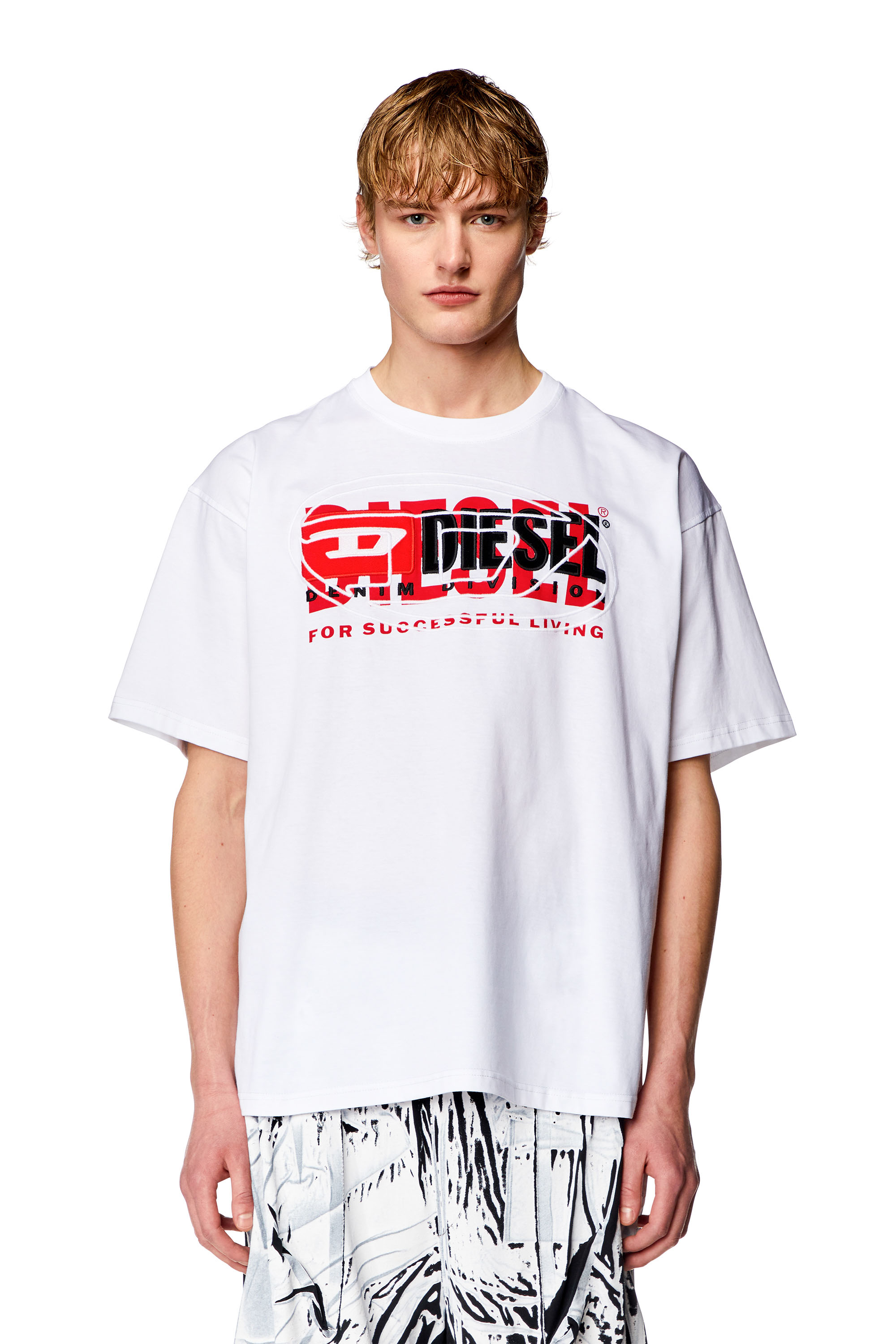 Diesel - T-shirt with layered logos - T-Shirts - Man - White