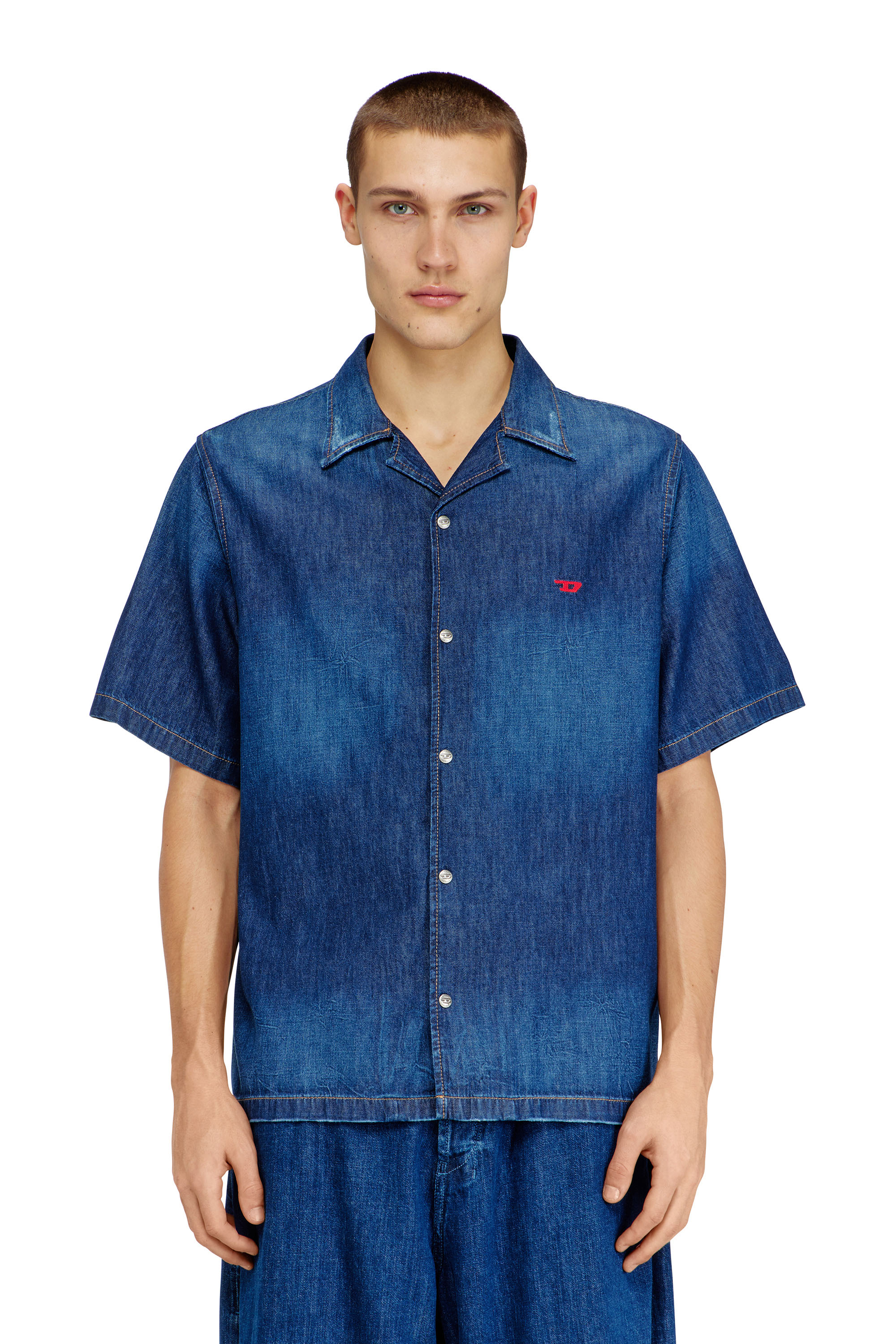 Diesel Men's Blue - Denim Short-Sleeve Shirt - Denim Shirts - Man Xxl