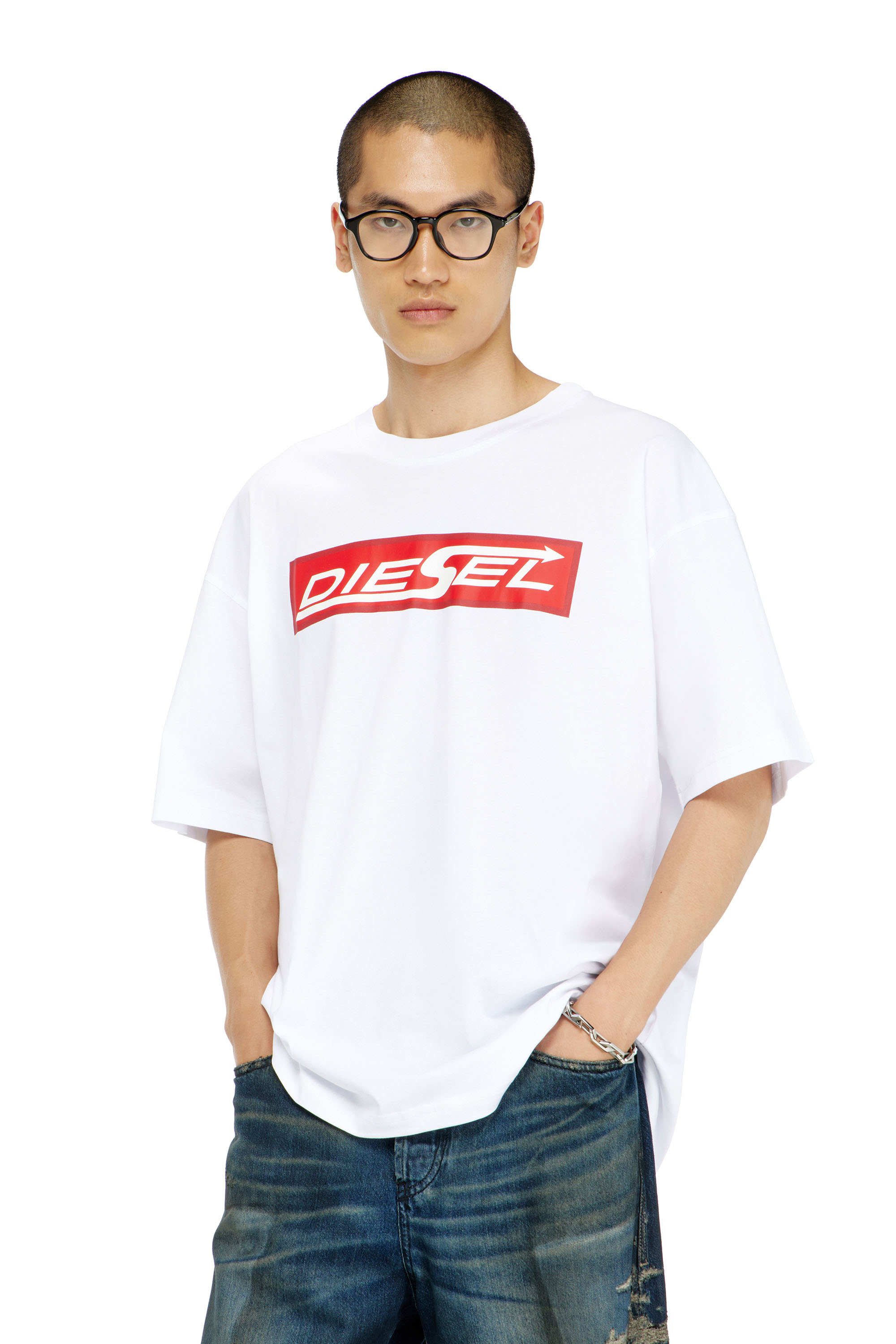 Diesel - Cotton T-shirt with Diesel logo print - T-Shirts - Man - White