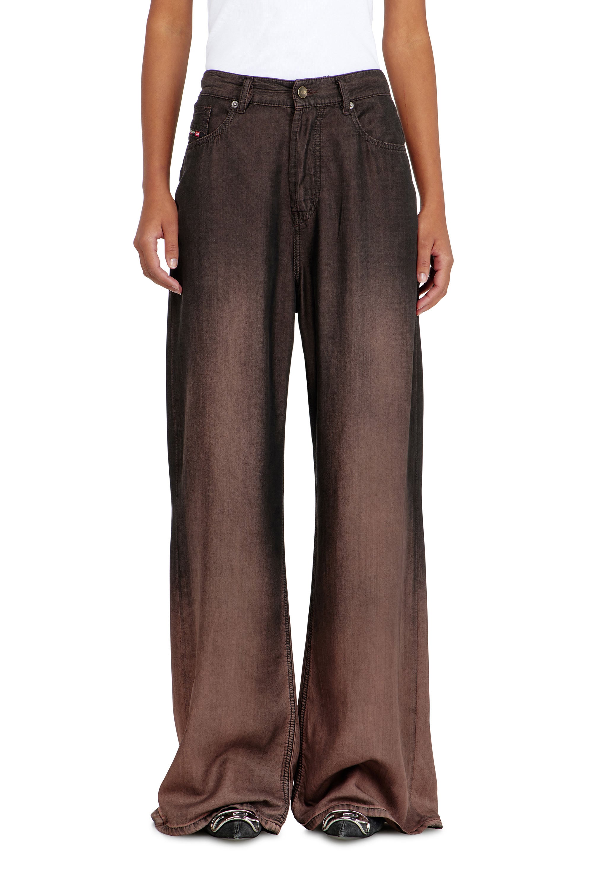 Diesel Jeans Relaxed Basse 1996 D-Sire, Coloré, Fermeture Boutonnée Femme Marron Taille 28