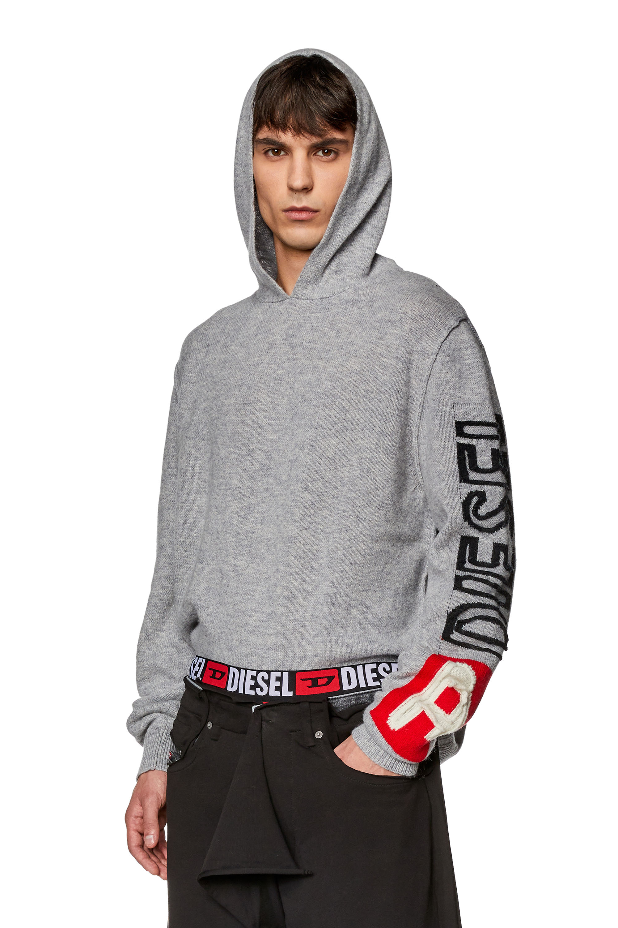 Diesel - Wool hoodie with cut-up logo - Knitwear - Man - Grey