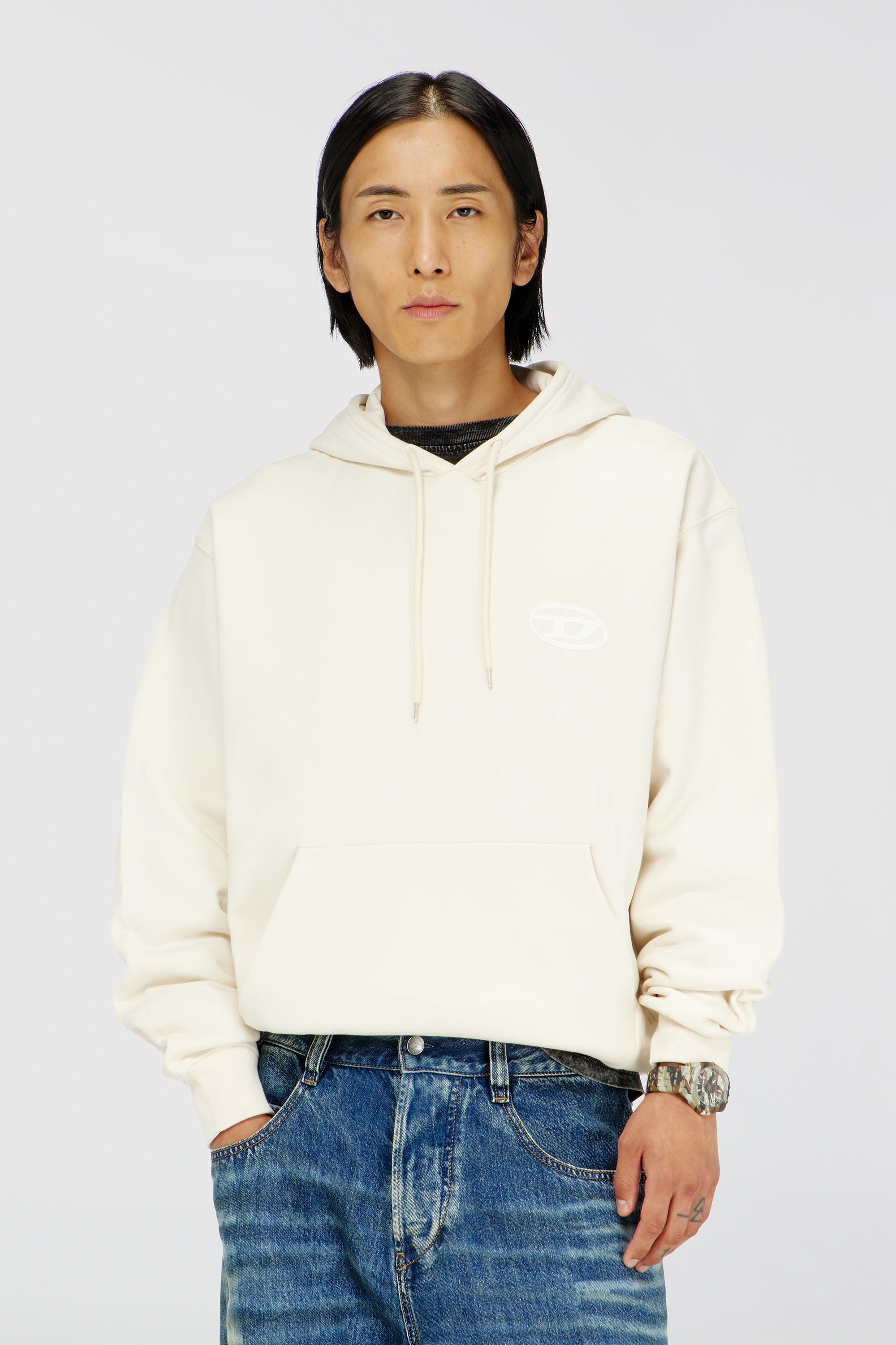 Diesel – Cotton hoodie with tonal Oval D logo embroidery – Sweaters – Man – White