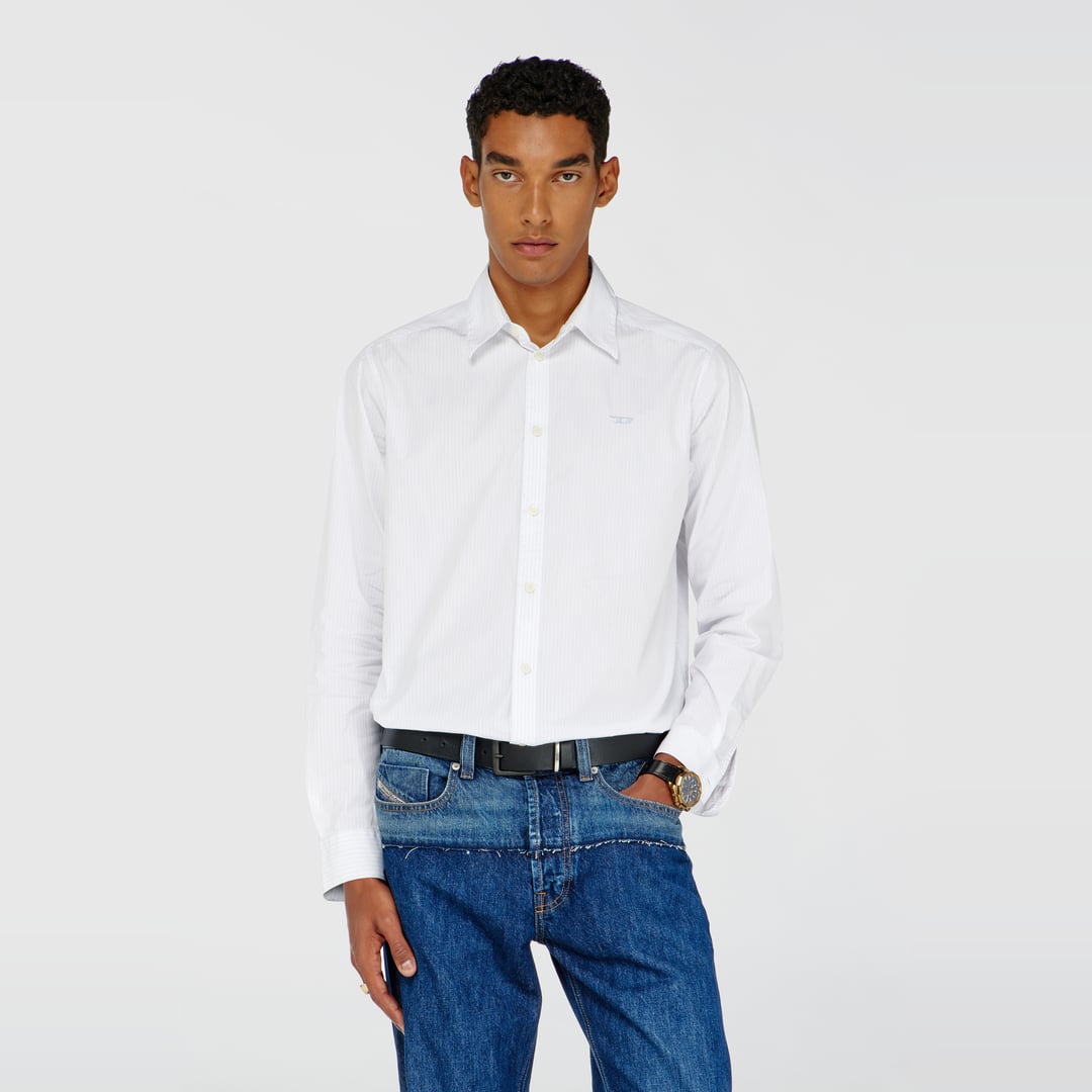 Diesel - Striped shirt in cotton with D embroidery - Shirts - Man - White