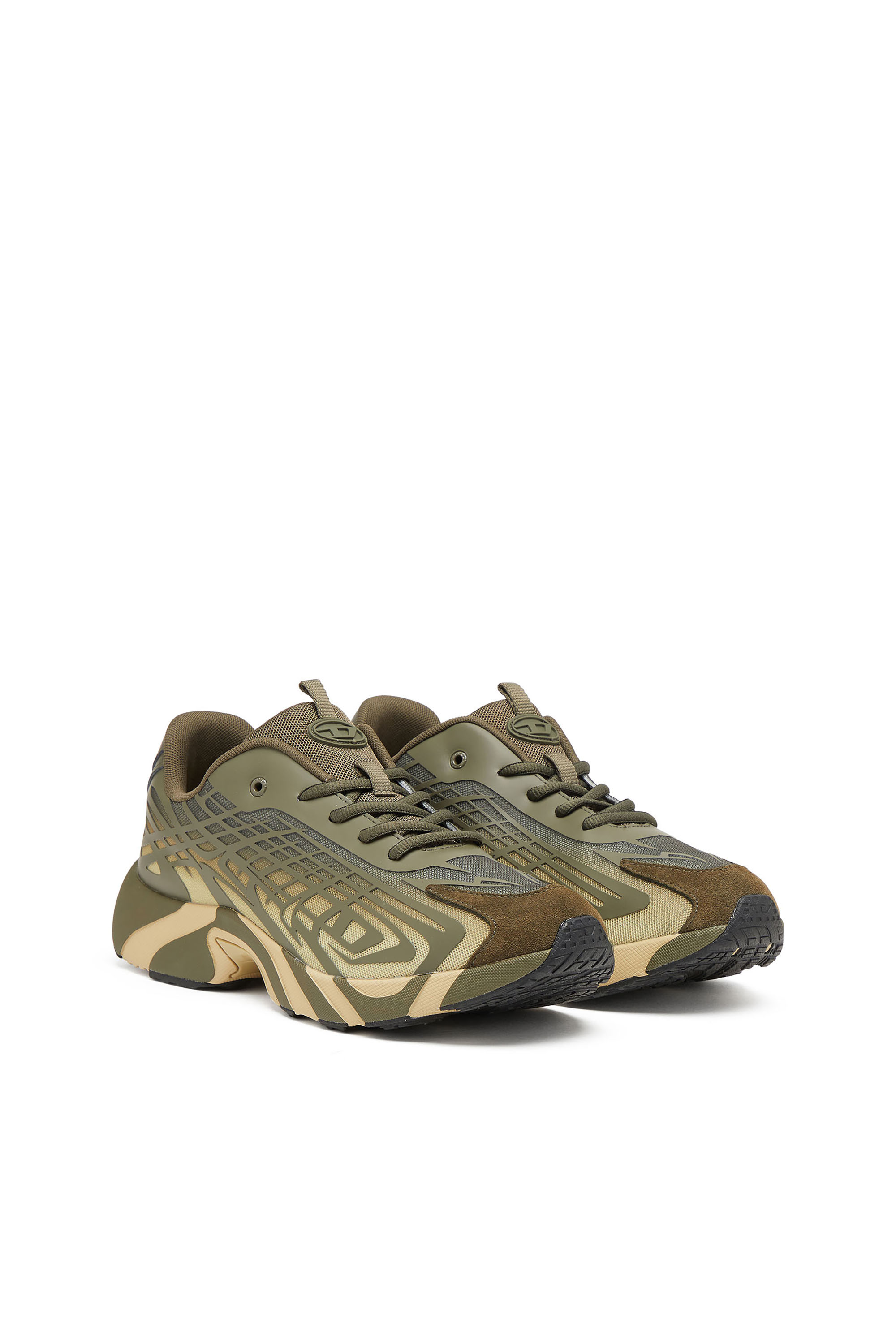 Diesel - S-D-VIT'S 500 LOW, Man's D-Vit-Sneakers in striped d&eacute;grad&eacute; mesh in Green/Brown - 2