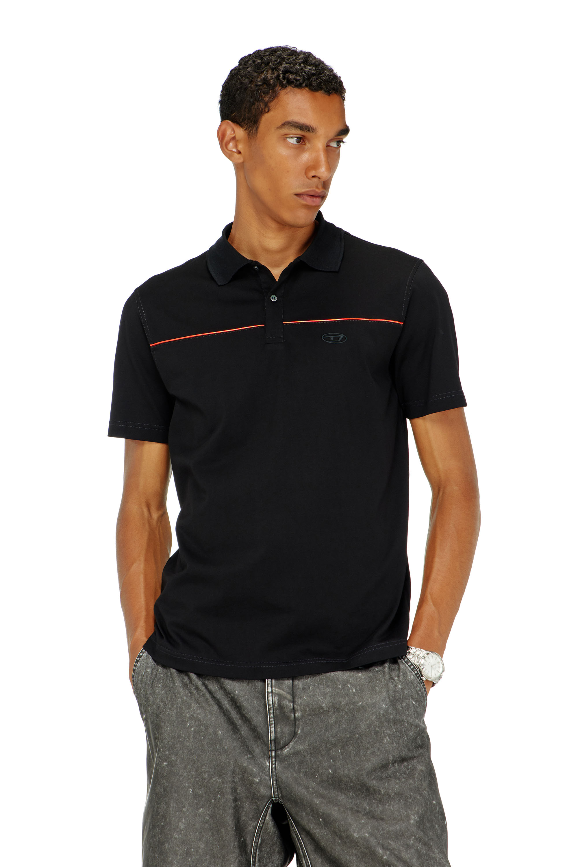 Diesel Nero Uomo - Polo Con Profili A Contrasto - Polo Piccolo