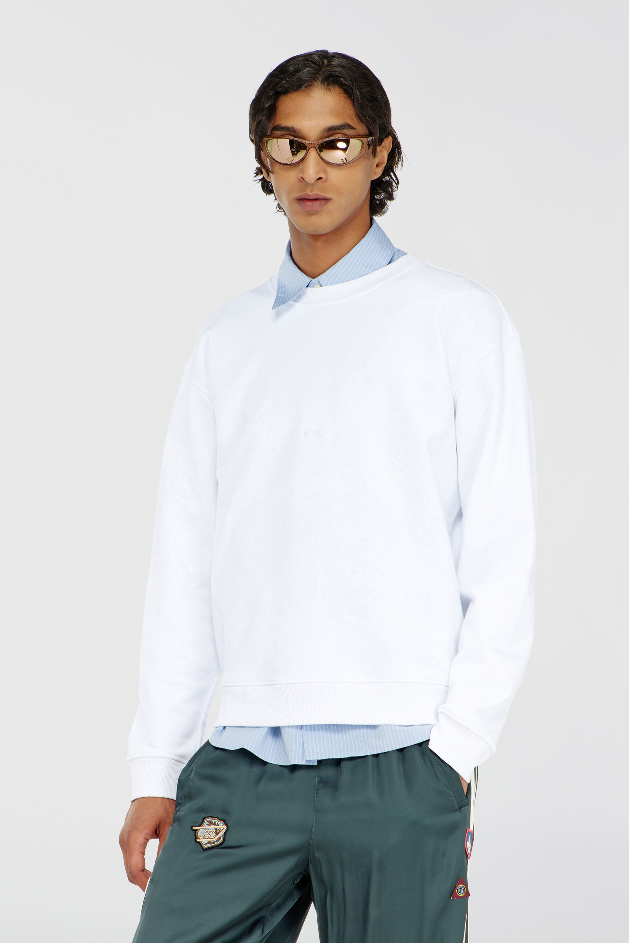 Diesel - Cotton sweatshirt with micro logo embroidery - Sweaters - Man - White