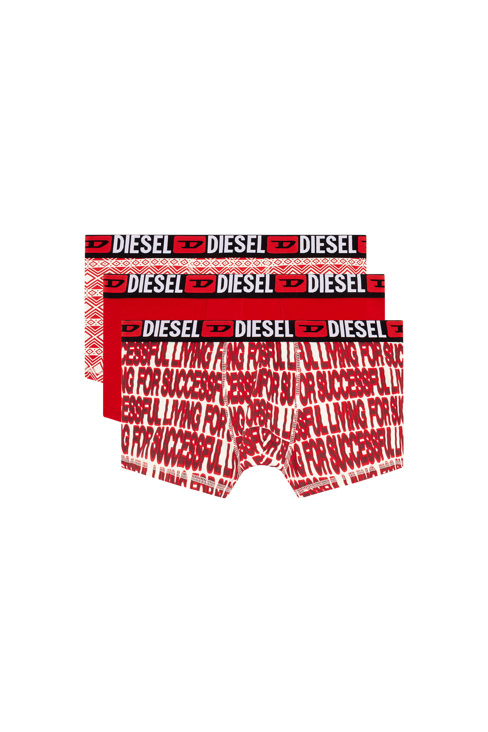 Diesel Set Da Tre Paia Di Boxer Stampati In Red
