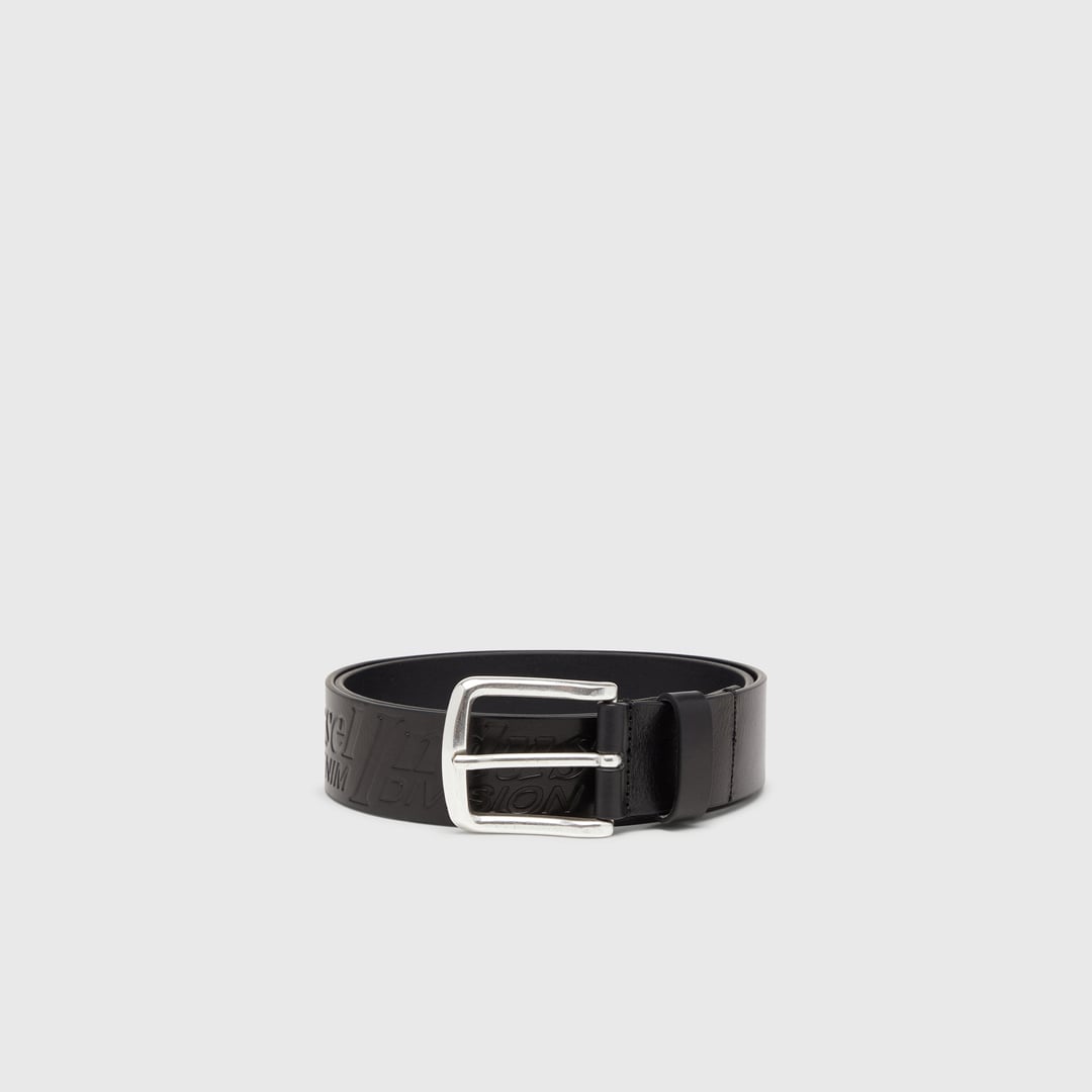 Diesel - 4 cm leather belt with engraved logo - Belts - Man - Black