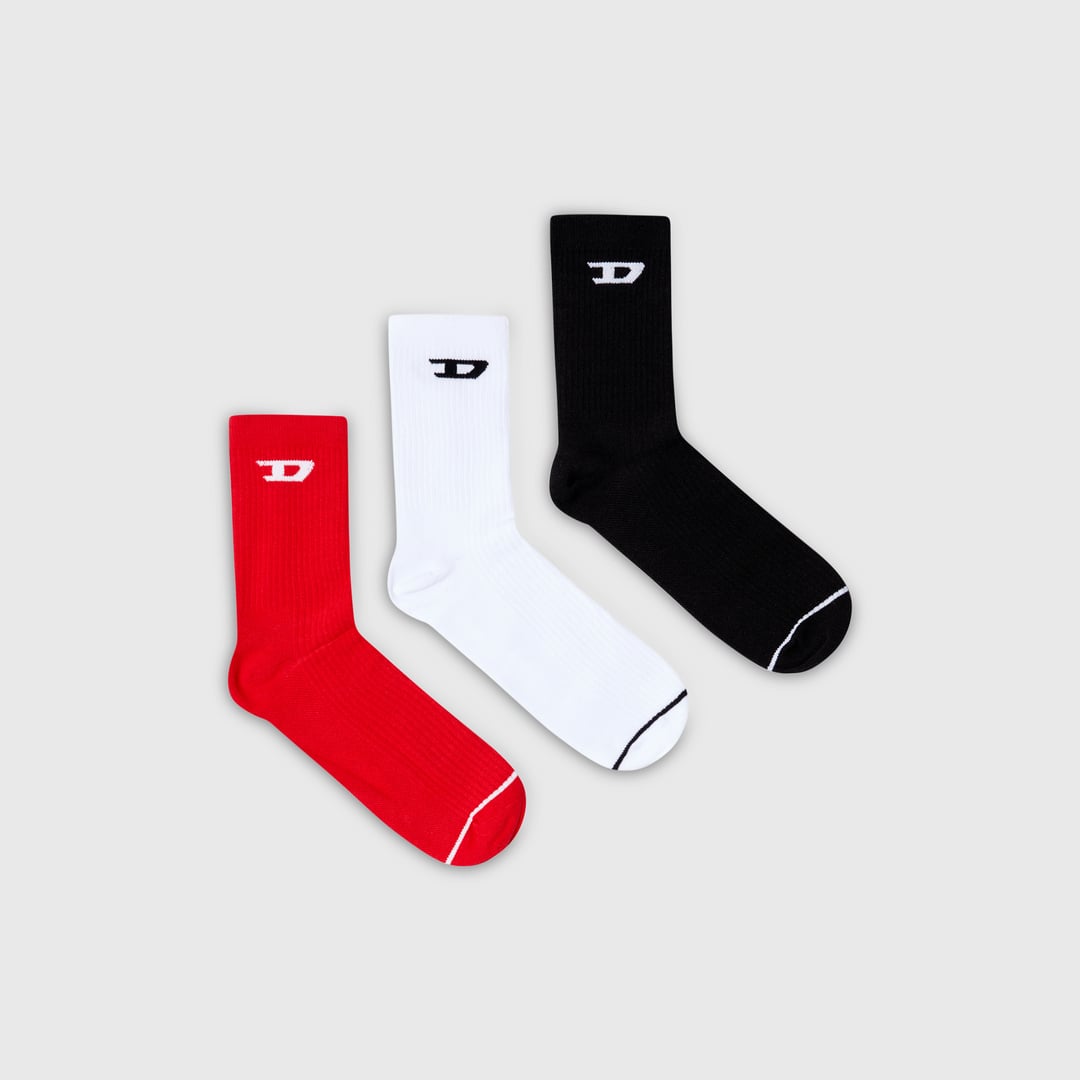 Diesel - Three-pack ribbed socks with D logo - Socks - Man - Multicolor