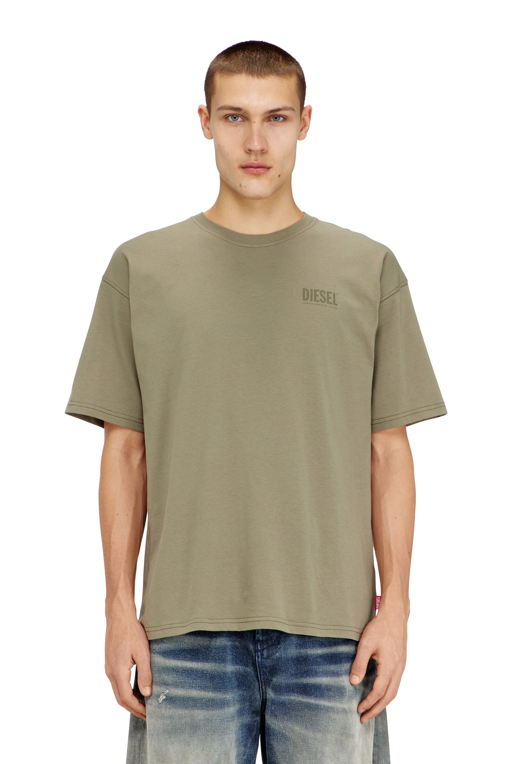 Diesel Men's Green - Relaxed T-Shirt With Back Camo Print - T-Shirts - Man Xxl