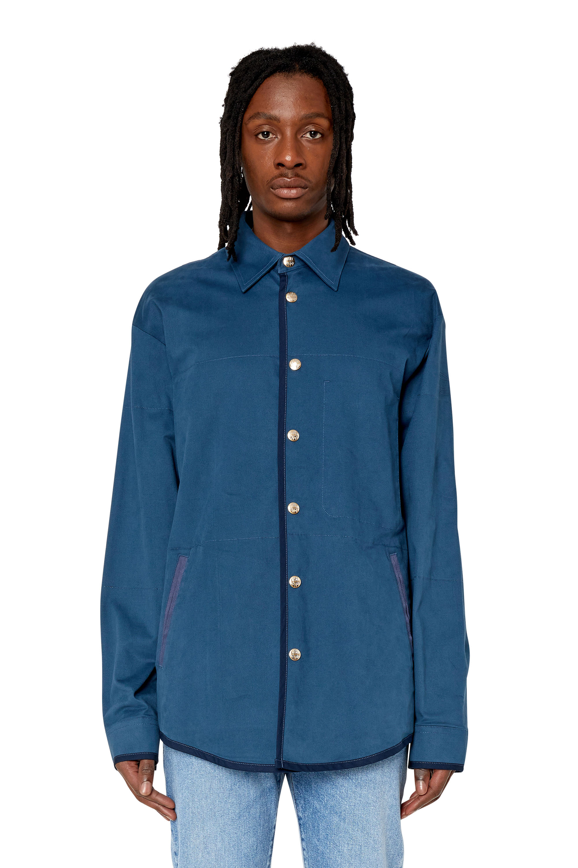 Diesel Shirt-jacket In Twill Vellutato In Blue