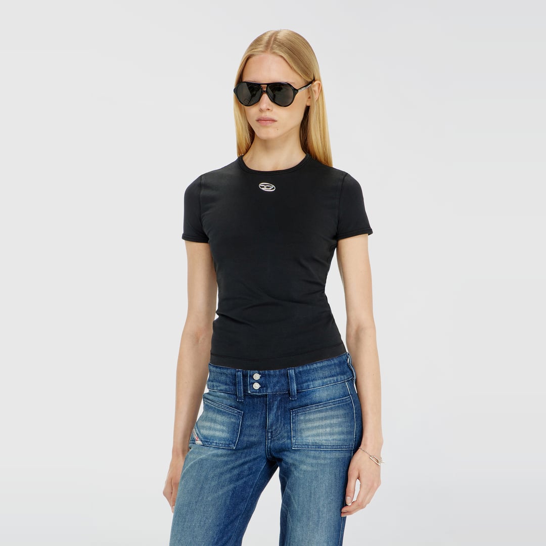 Diesel - Slim T-shirt with metallic Oval D - T-Shirts - Woman - Black
