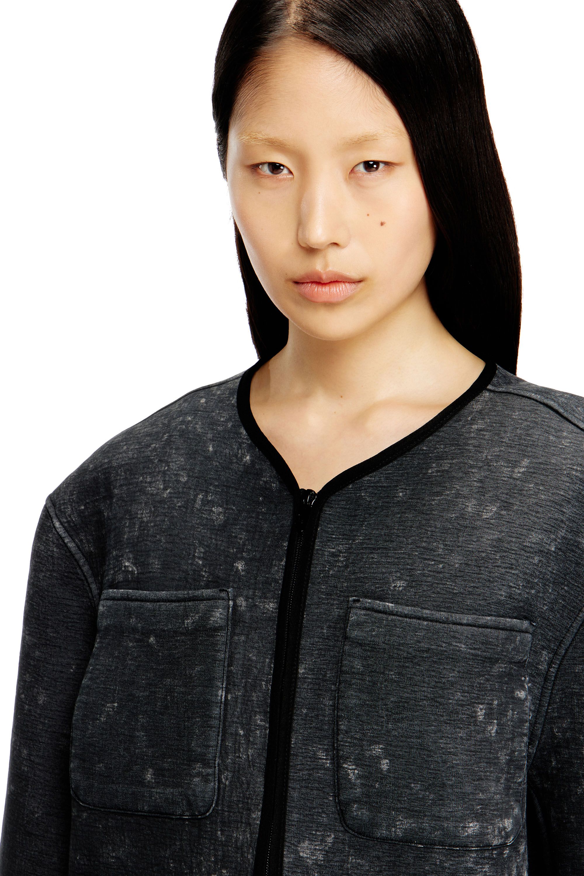 Diesel - G-TES, Woman's Marbled-effect scuba jacket with pockets in Dark grey - 5