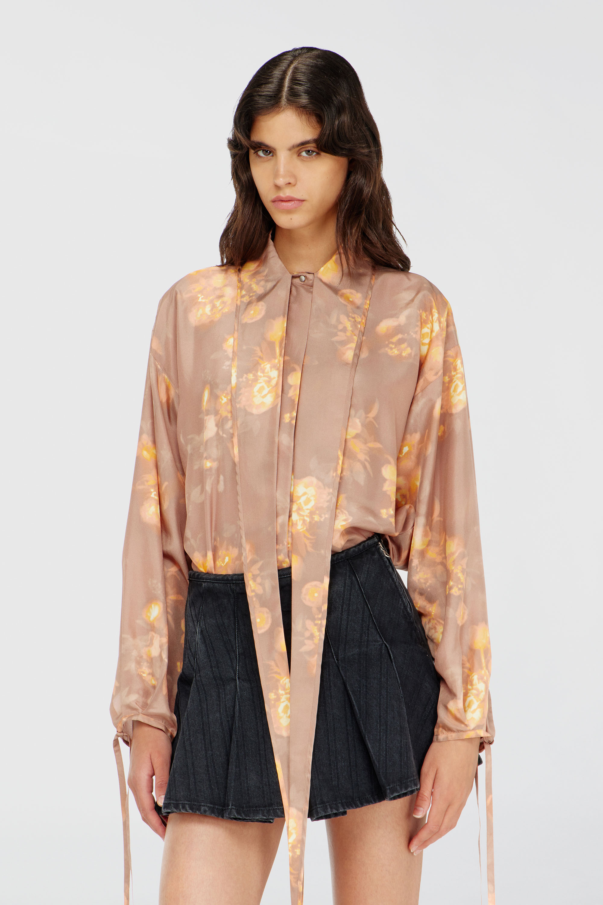 Diesel - Shirt in floral-print habotai silk - Shirts - Woman - Brown