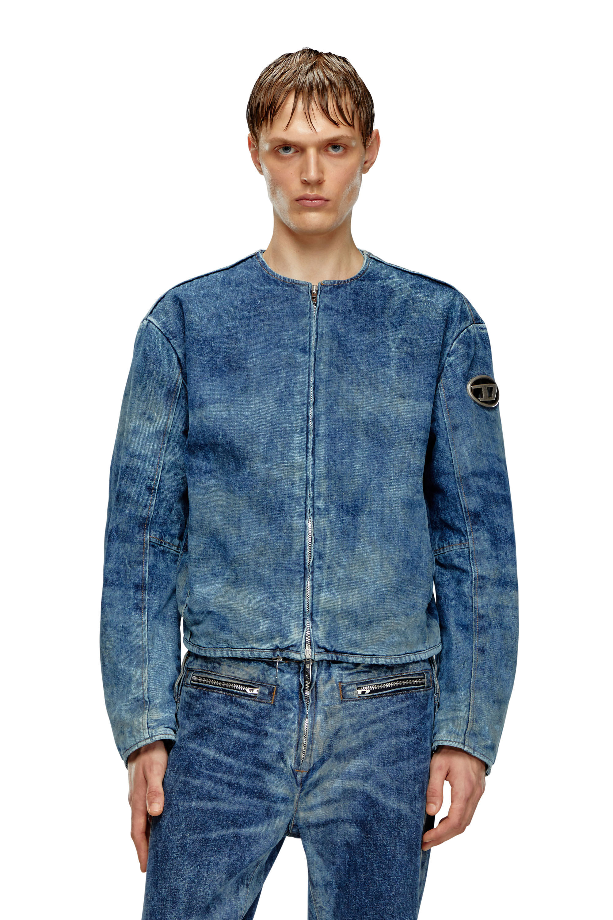 Diesel - Denim jacket with biker zip details - Denim Jackets - Man - Blue