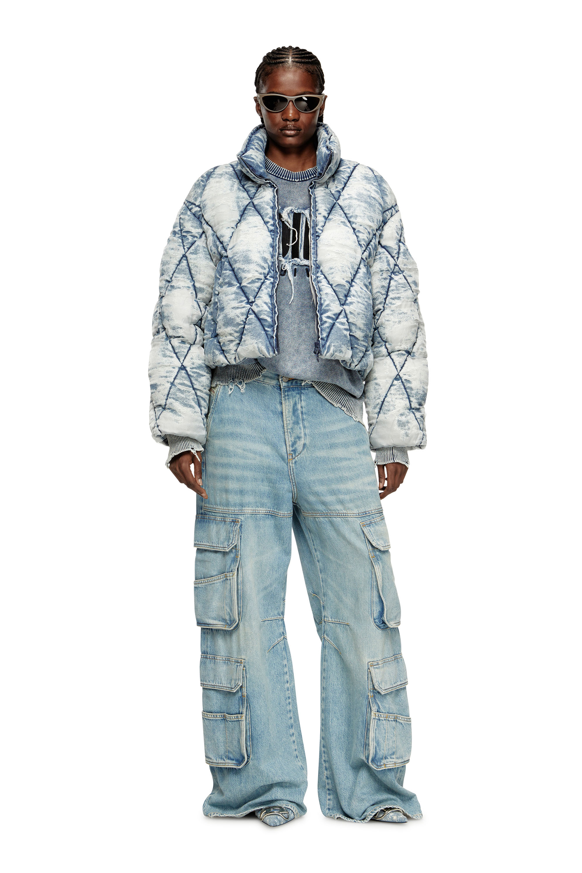 Diesel - W-HISTEL, Woman's Puffer jacket in argyle-quilted devor&eacute; shell in Light Blue - 2