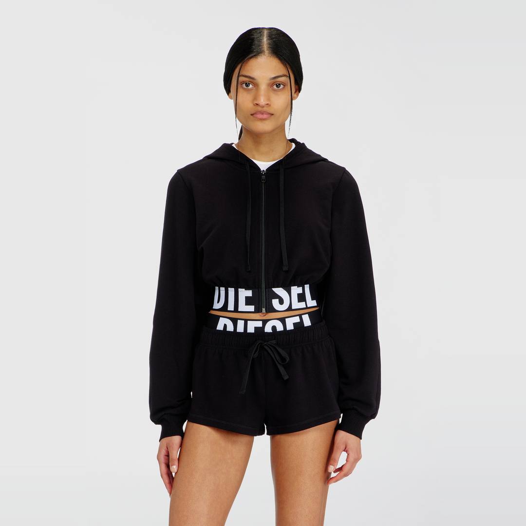 Diesel - Sweat à capuche cropped avec bande logo - Haut - Femme - Noir