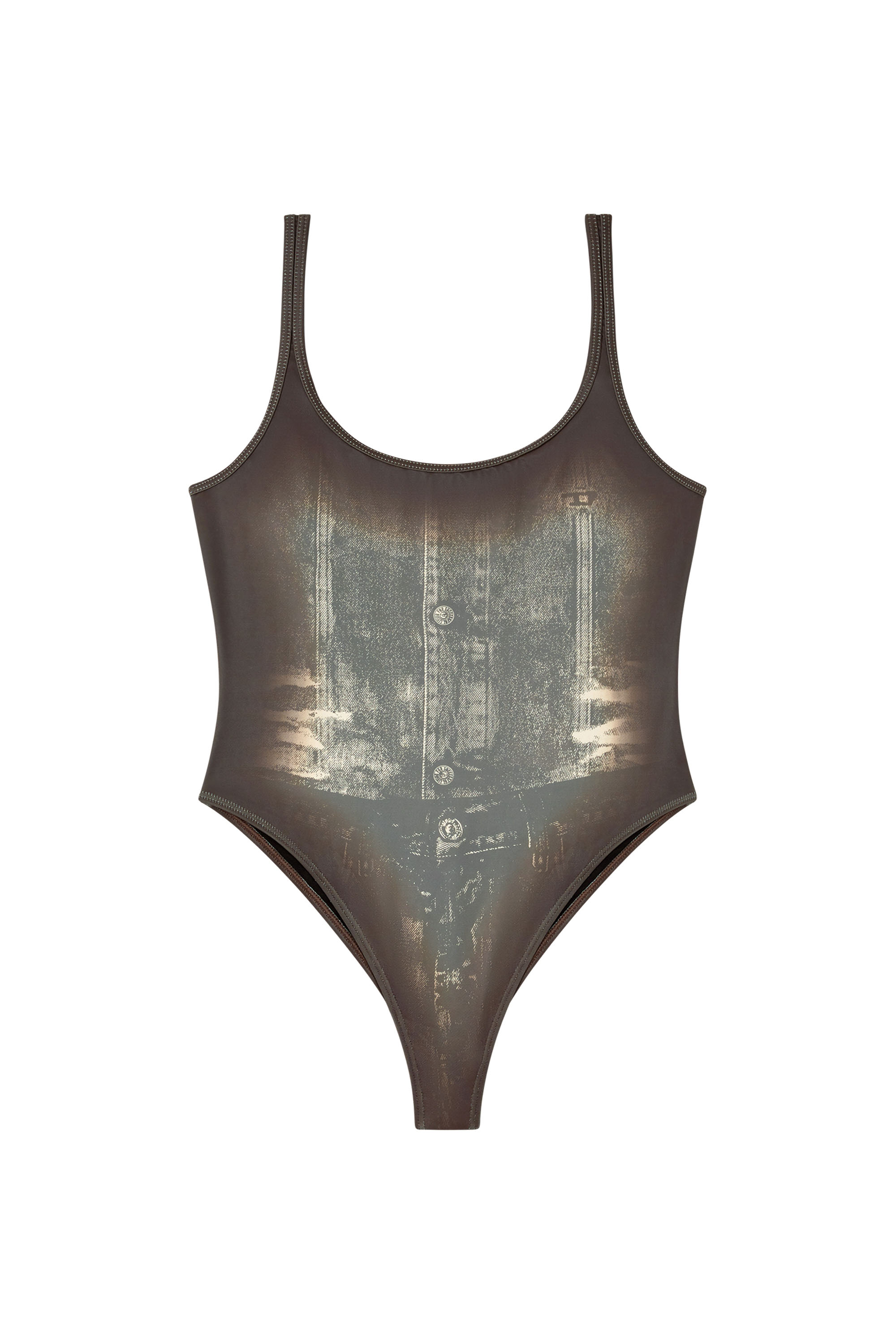 Diesel - MARILYN-DNM, Woman's Swimsuit with trompe l'oeil denim print in Brown - 5