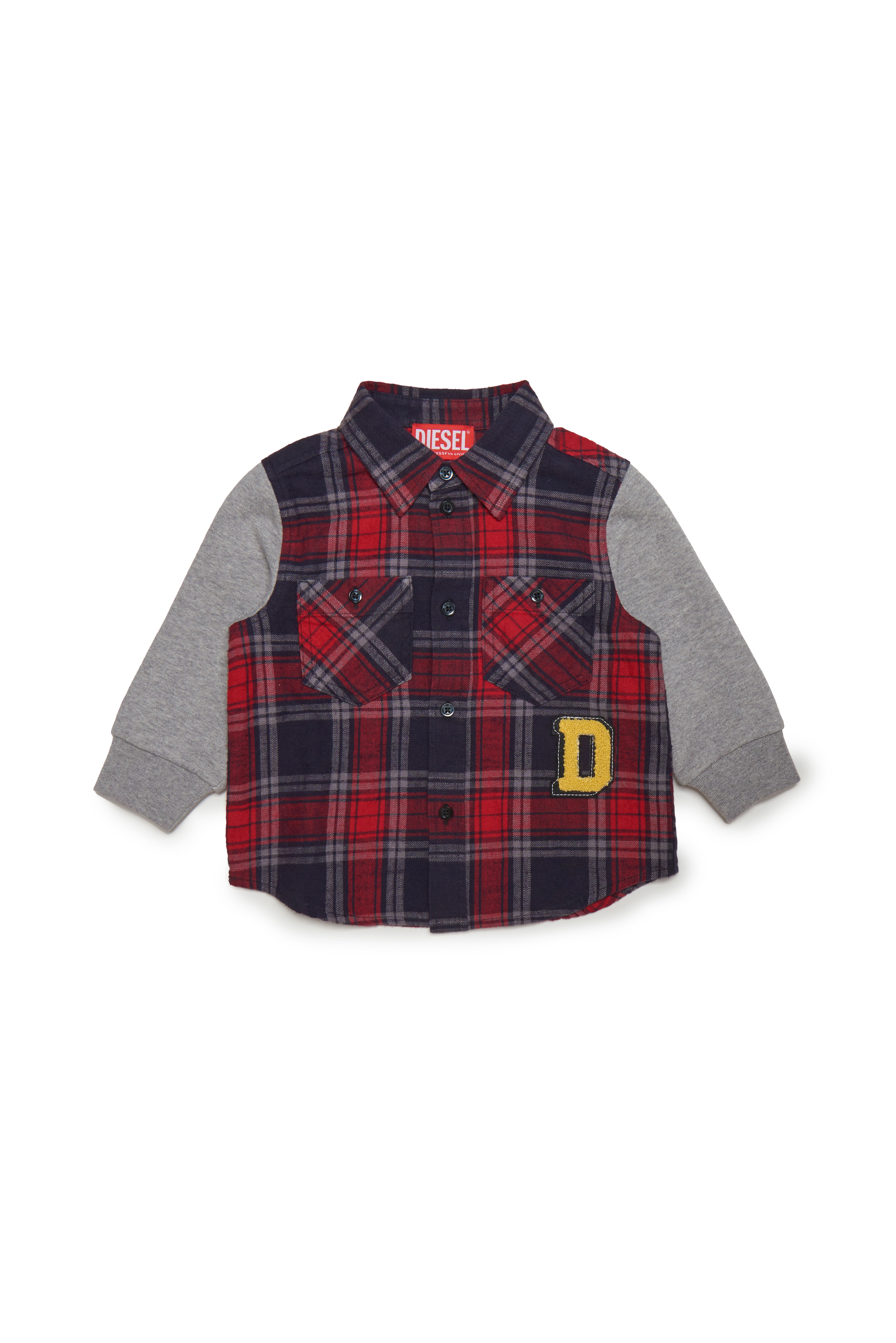 Diesel - Overshirt a quadri con maniche in jersey - Camicie - Uomo - Rosso