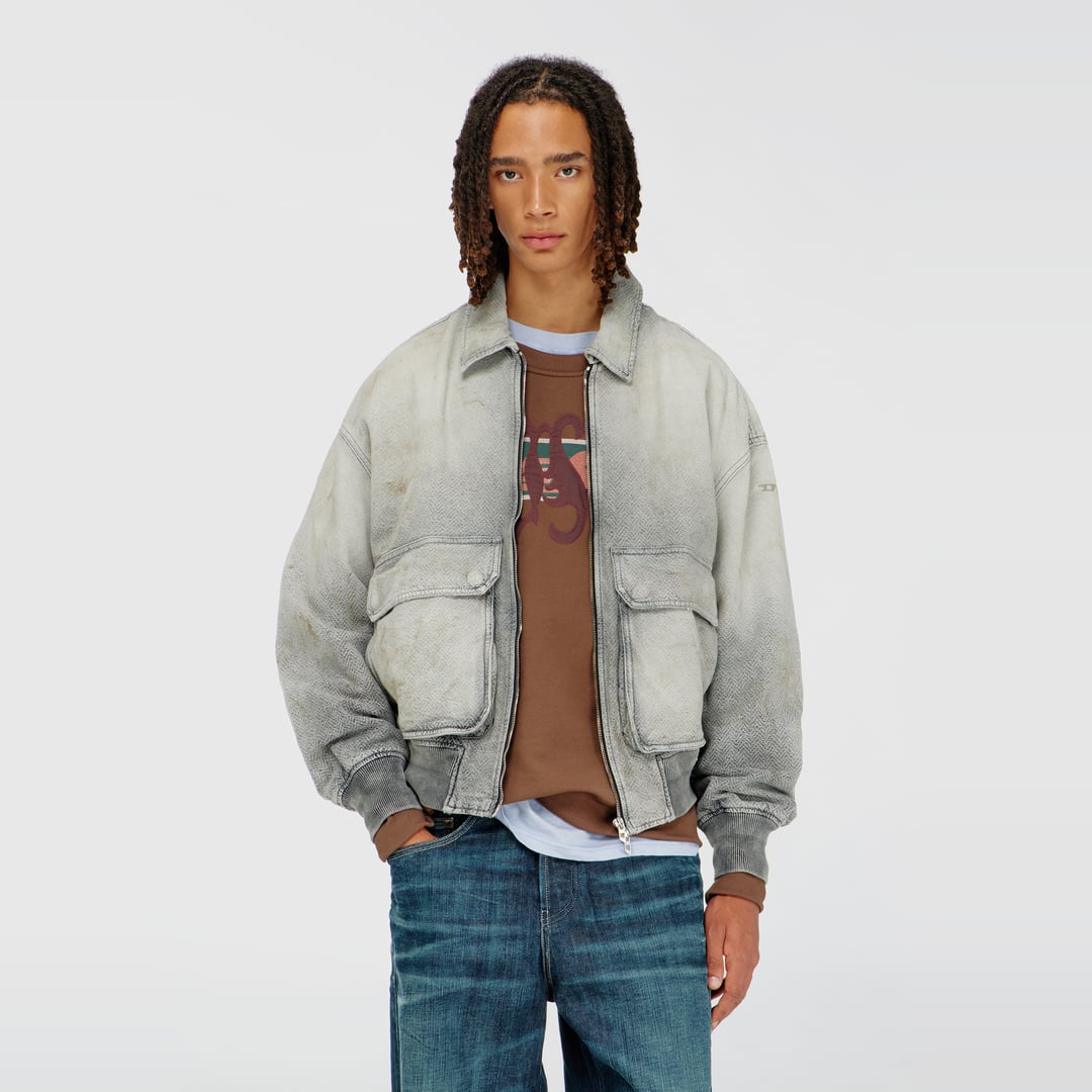 Diesel - Jacket in distressed herringbone denim - Denim Jackets - Unisex - Grey