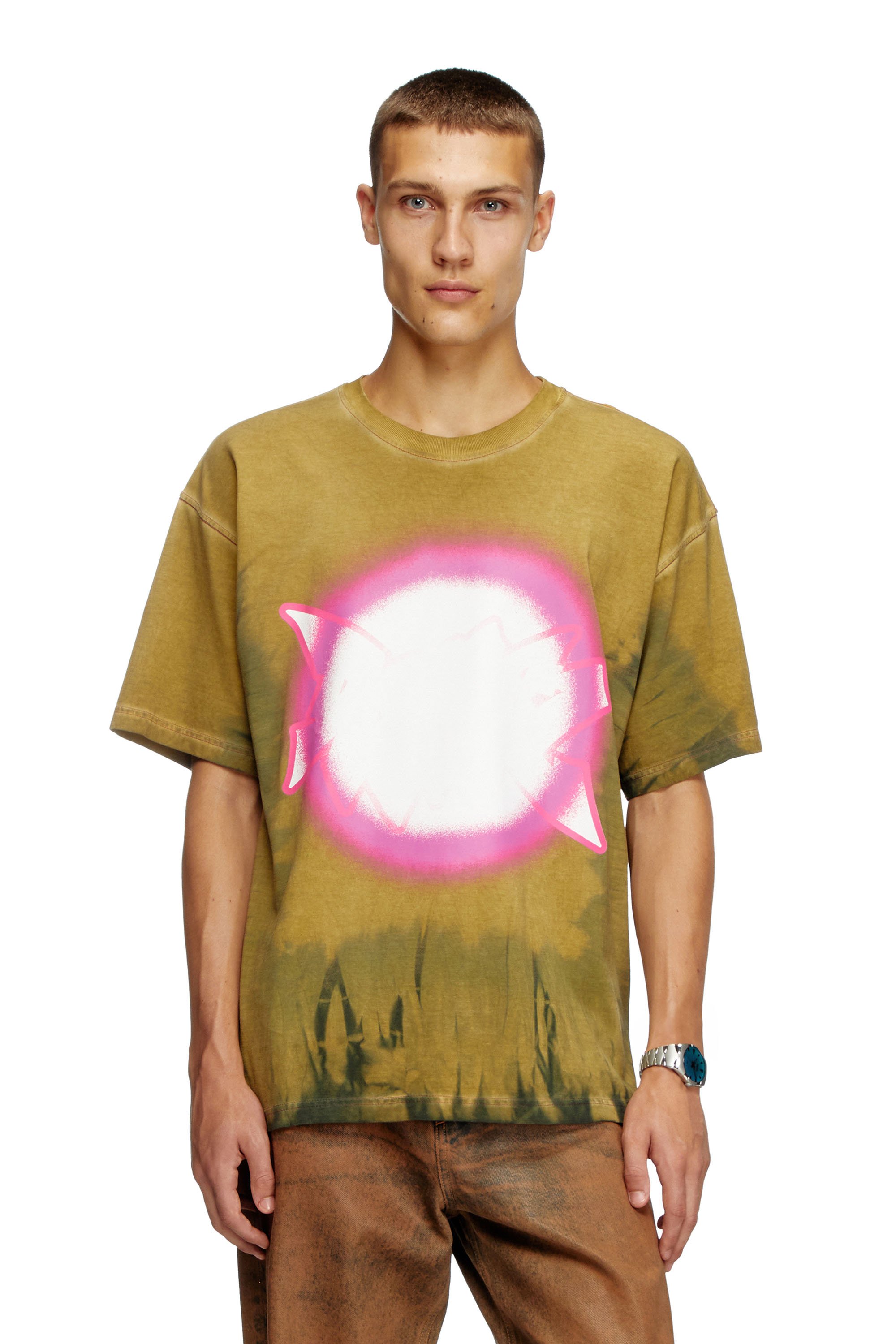 Shop Diesel Tie-dye T-shirt With Spotlight Print In Brown