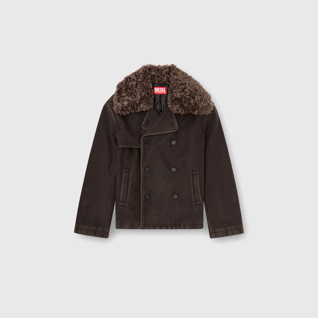 Diesel - Caban en laine mélangée avec col amovible - Vestes d'hiver - Homme - Marron