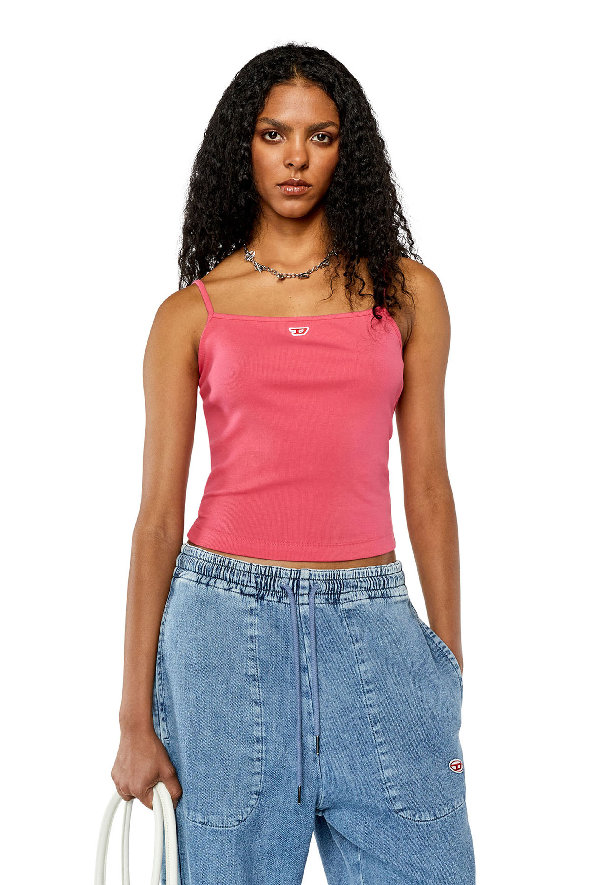 Diesel - Cami top with embroidered D patch - T-Shirts - Woman - Pink