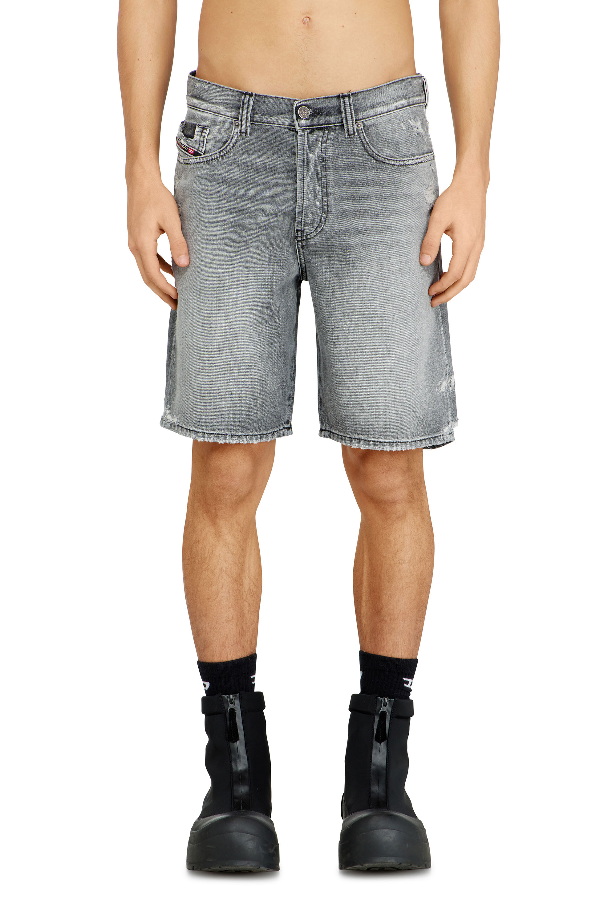 Diesel - REGULAR-SHORT, Man's Denim shorts with frayed hems in Grey - 2