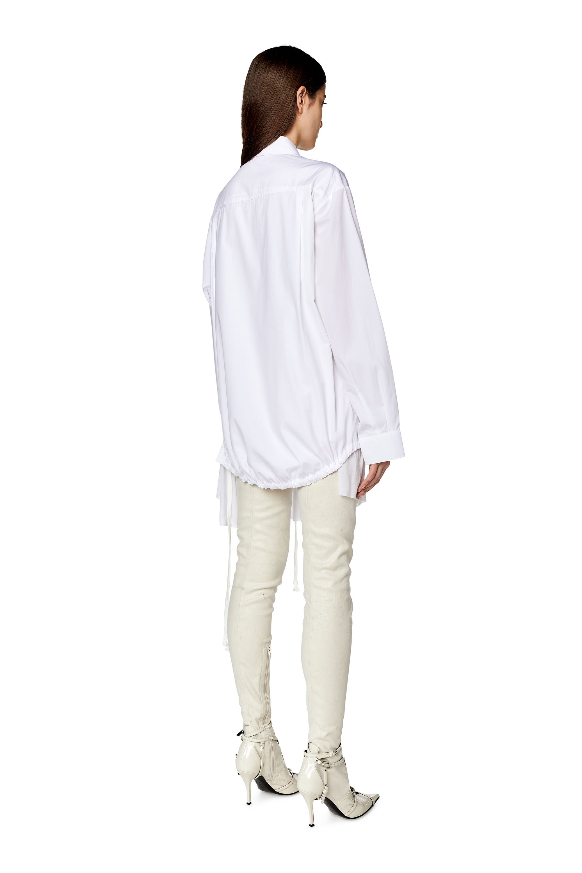 Diesel Shirt Dress With Flouncy Trim In White