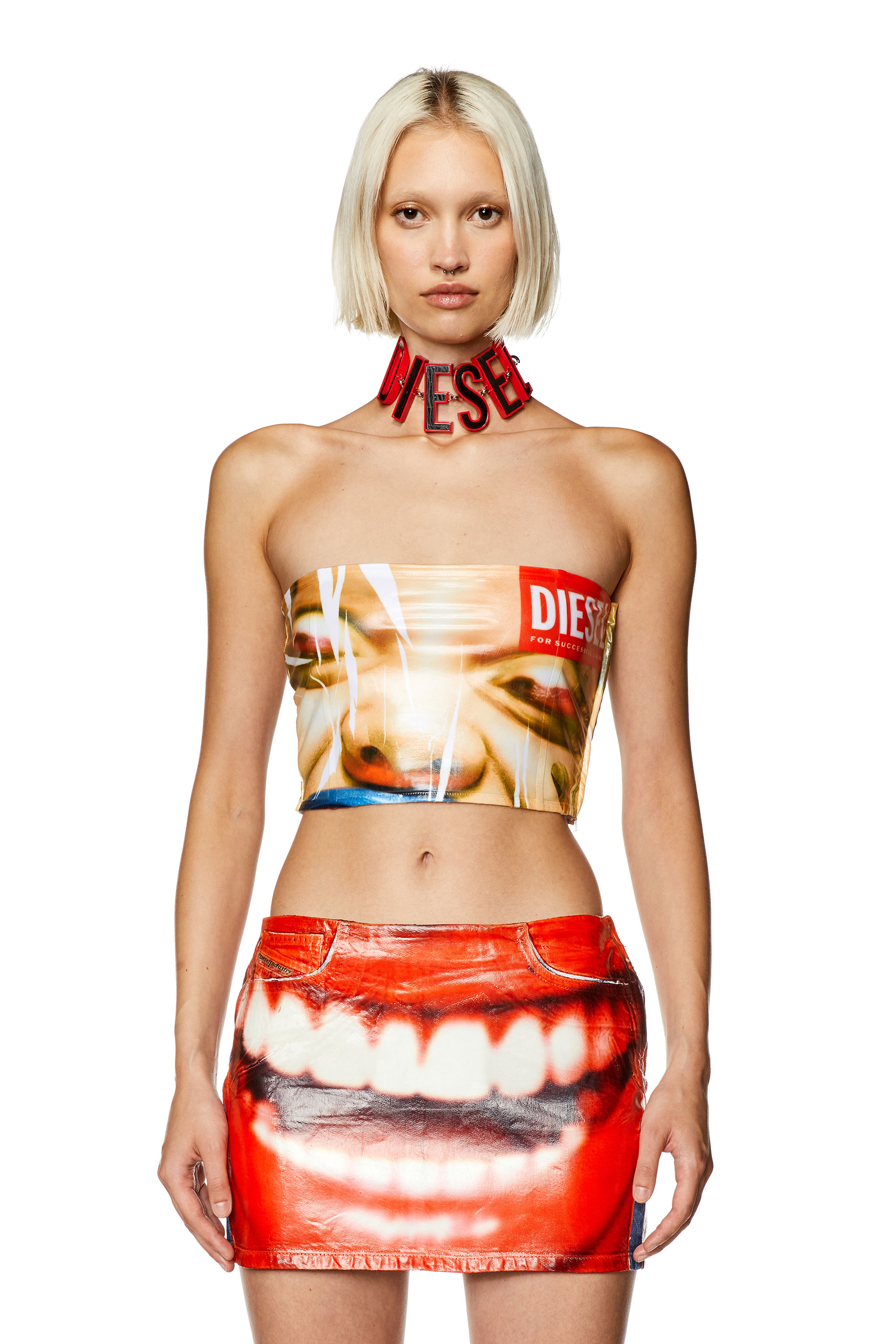 Diesel - Top tube avec imprimé visage - T-Shirts - Femme - Beige