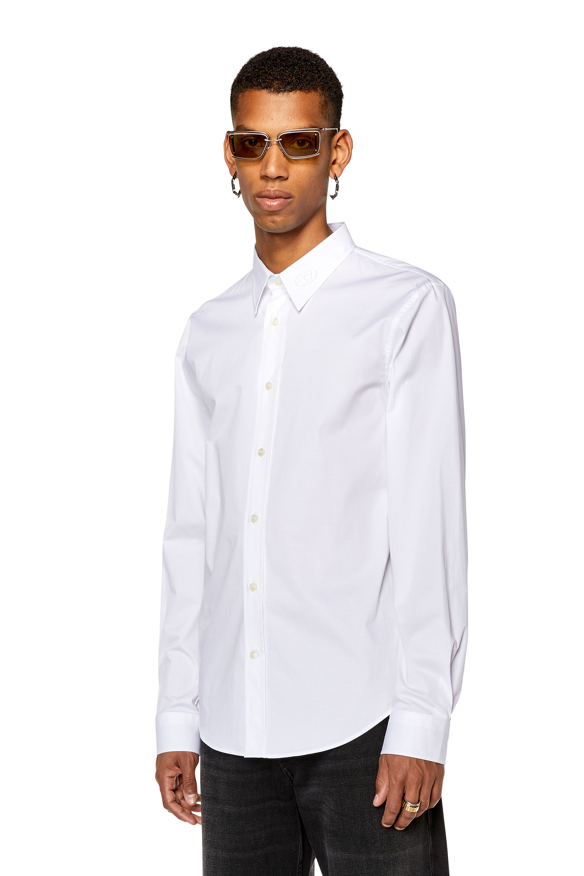 Diesel Micro-twill Shirt With Tonal Embroidery In Bianco