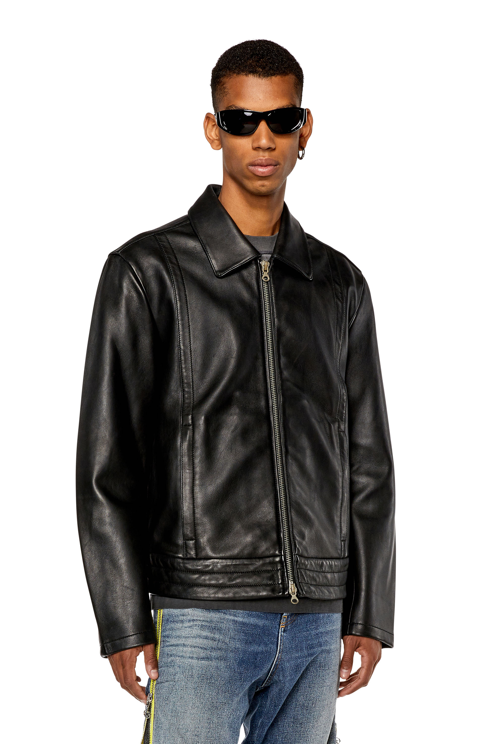 Diesel - Shirt jacket in supple leather - Leather jackets - Man - Black